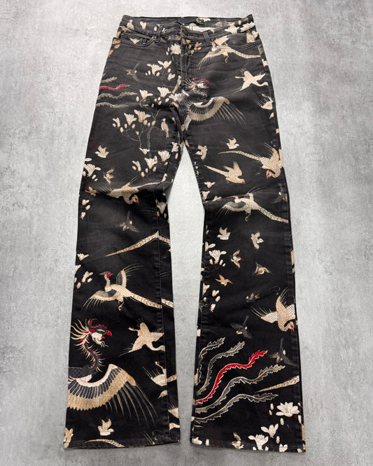 AW2003 Cavalli Asian Noble Birds Black Pants (XS/S)