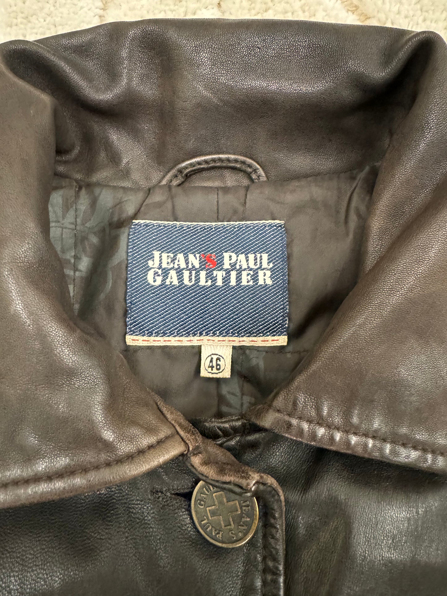 2000 年代 Jean Paul Gaultier 军装褪色皮革风衣（S/M）