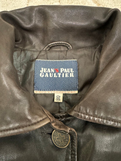 2000s Jean Paul Gaultier Army Faded Leather Trench (S/M)