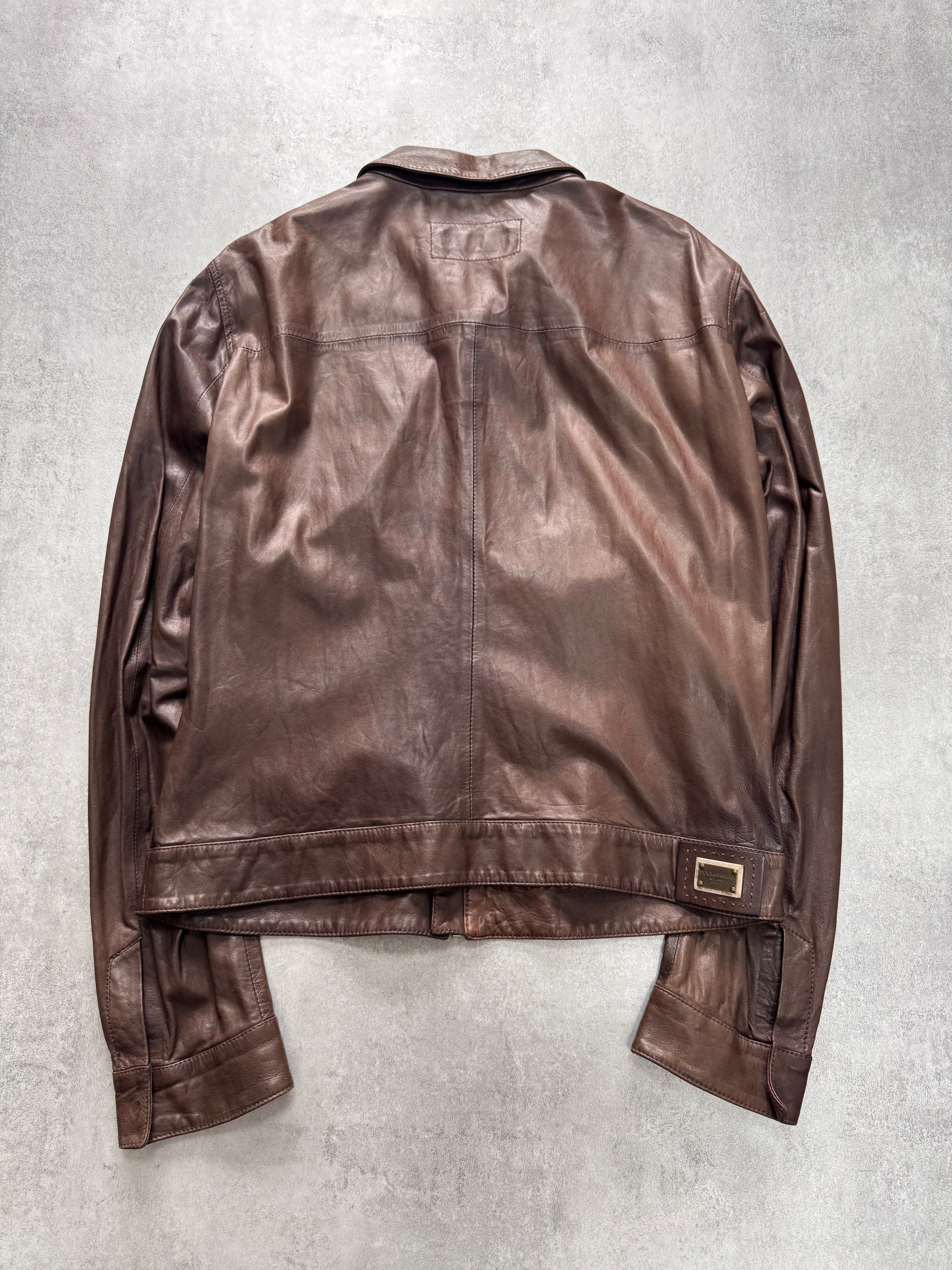 2000s Dolce & Gabbana Simple Brown Leather Jacket