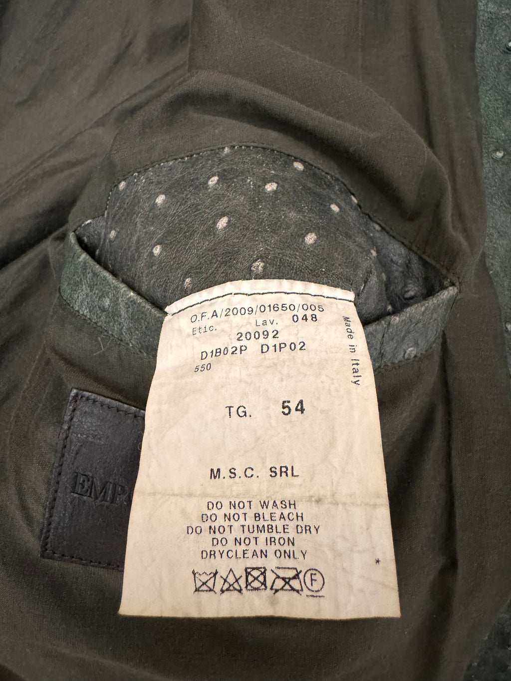 2009FW エンポリオ アルマーニ オーストリッチ レザー ジャケット (L)