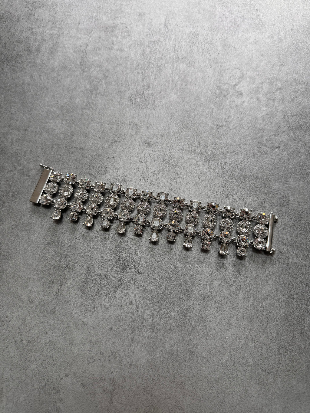 1990s Givenchy Royal Crystal Reversible Stainless Steel Bracelet (OS)