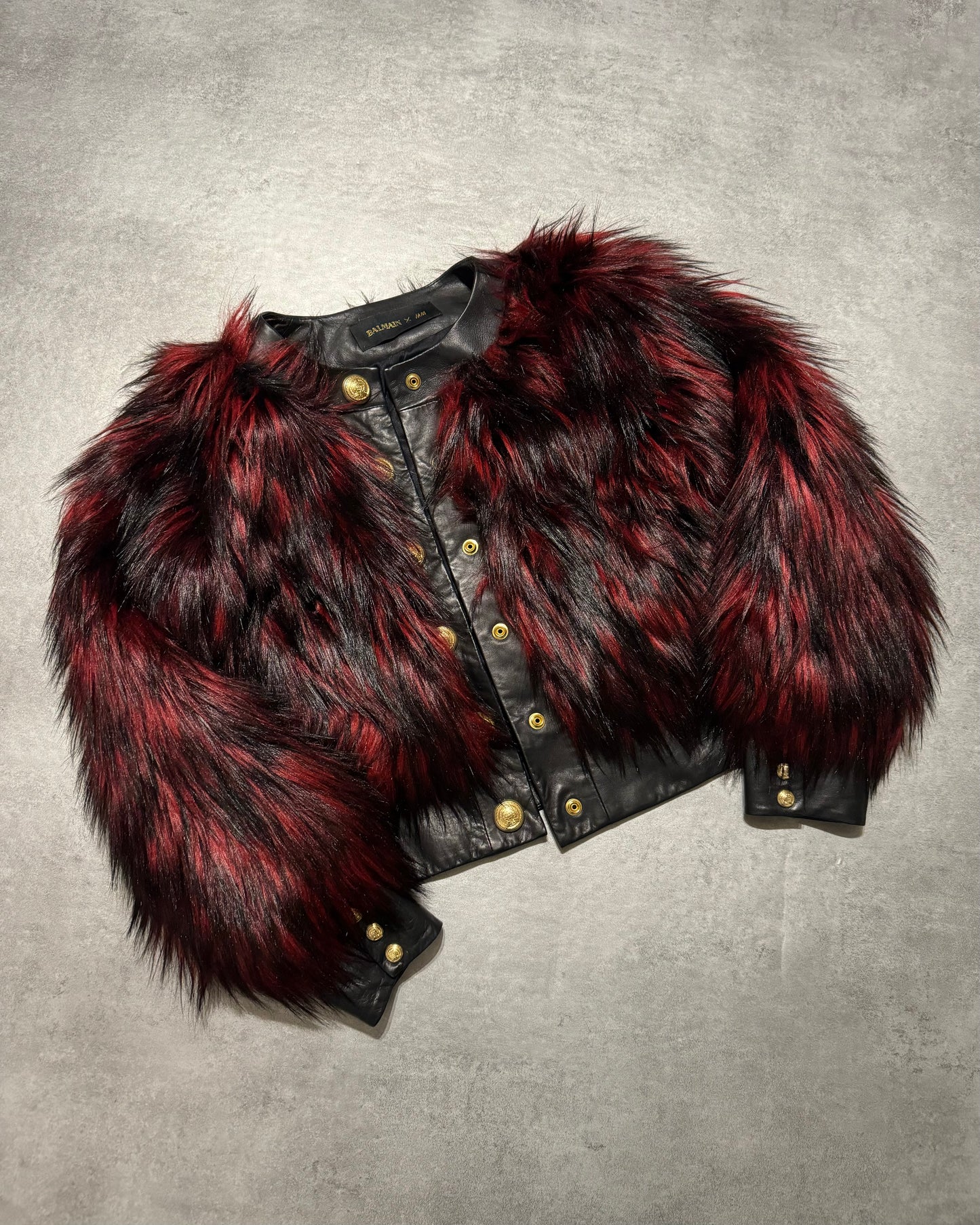 FW2015 Balmain x H&M Red Faux Fur Leather Jacket (XS) - 8