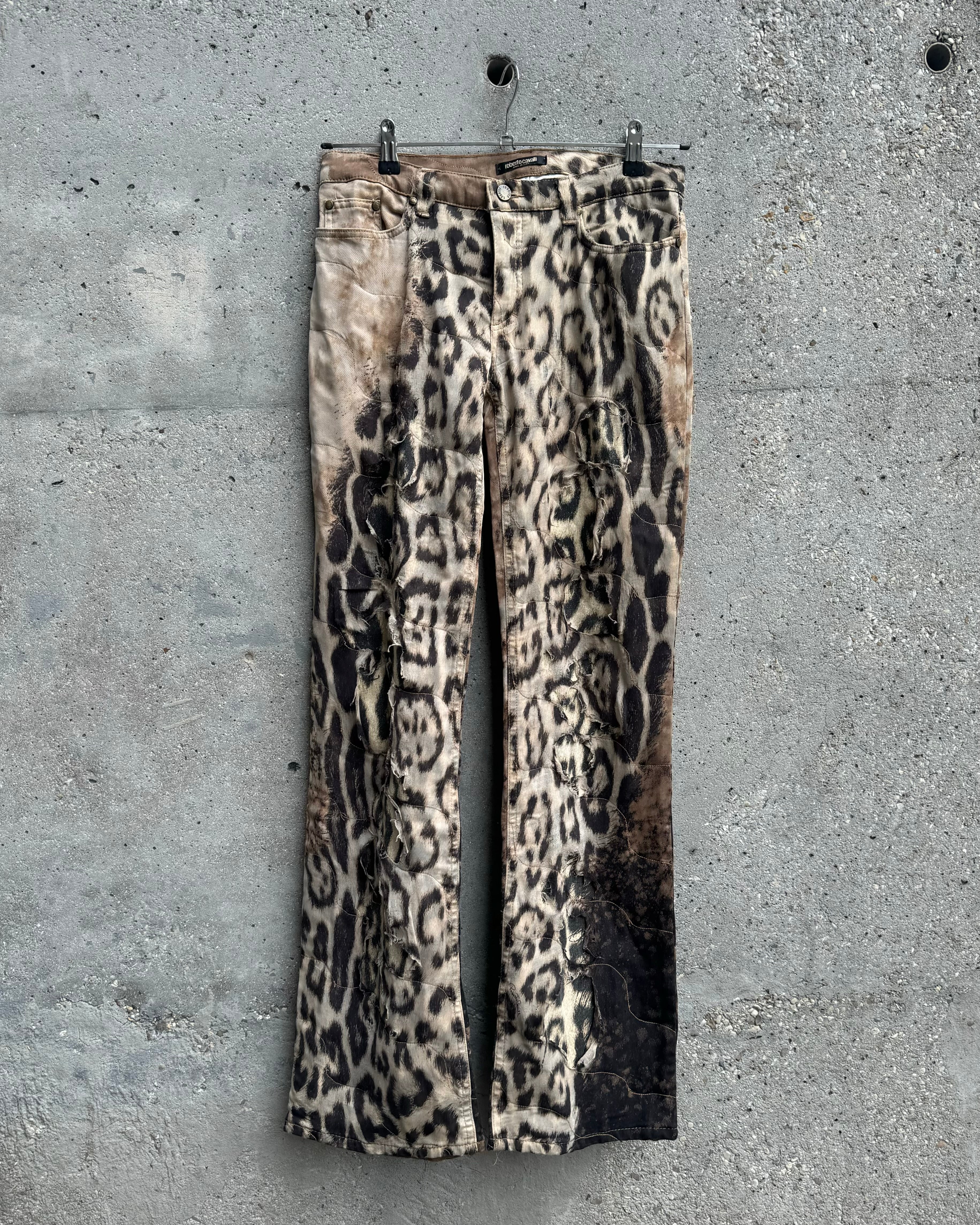 2000s Roberto Cavalli Deconstructed Jaguar Magma Exploration Pants