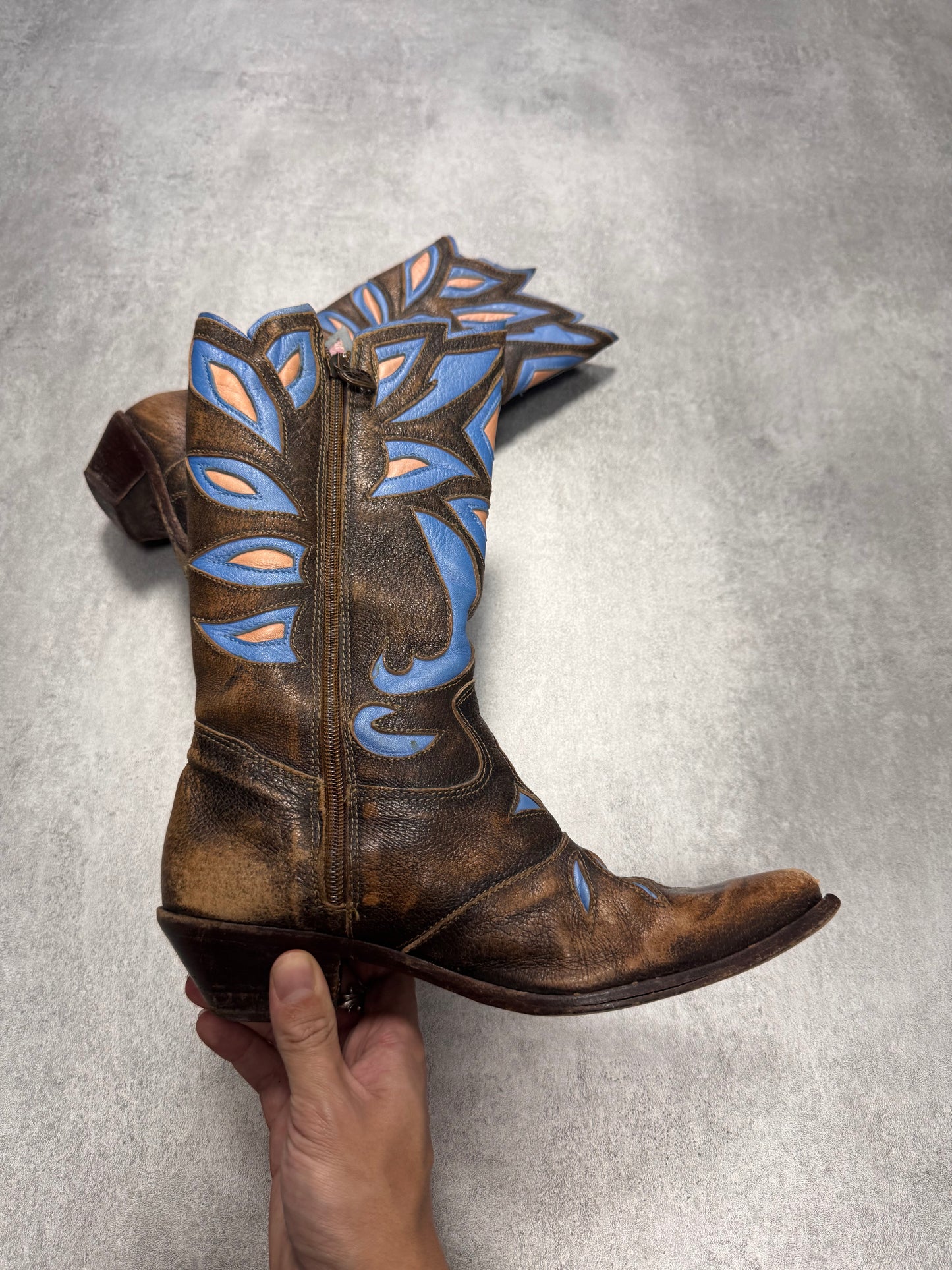 Roberto Cavalli Santiag Blue Fantasy Faded Leather Boots (38eu/us5,5)