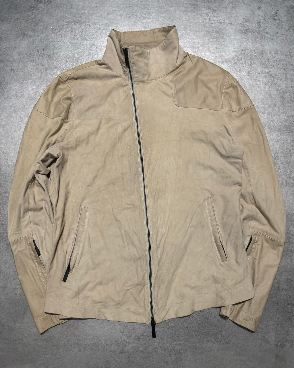 SS2013 Emporio Armani Beige Asymmetrical Suede Leather Jacket (M/L) - 5