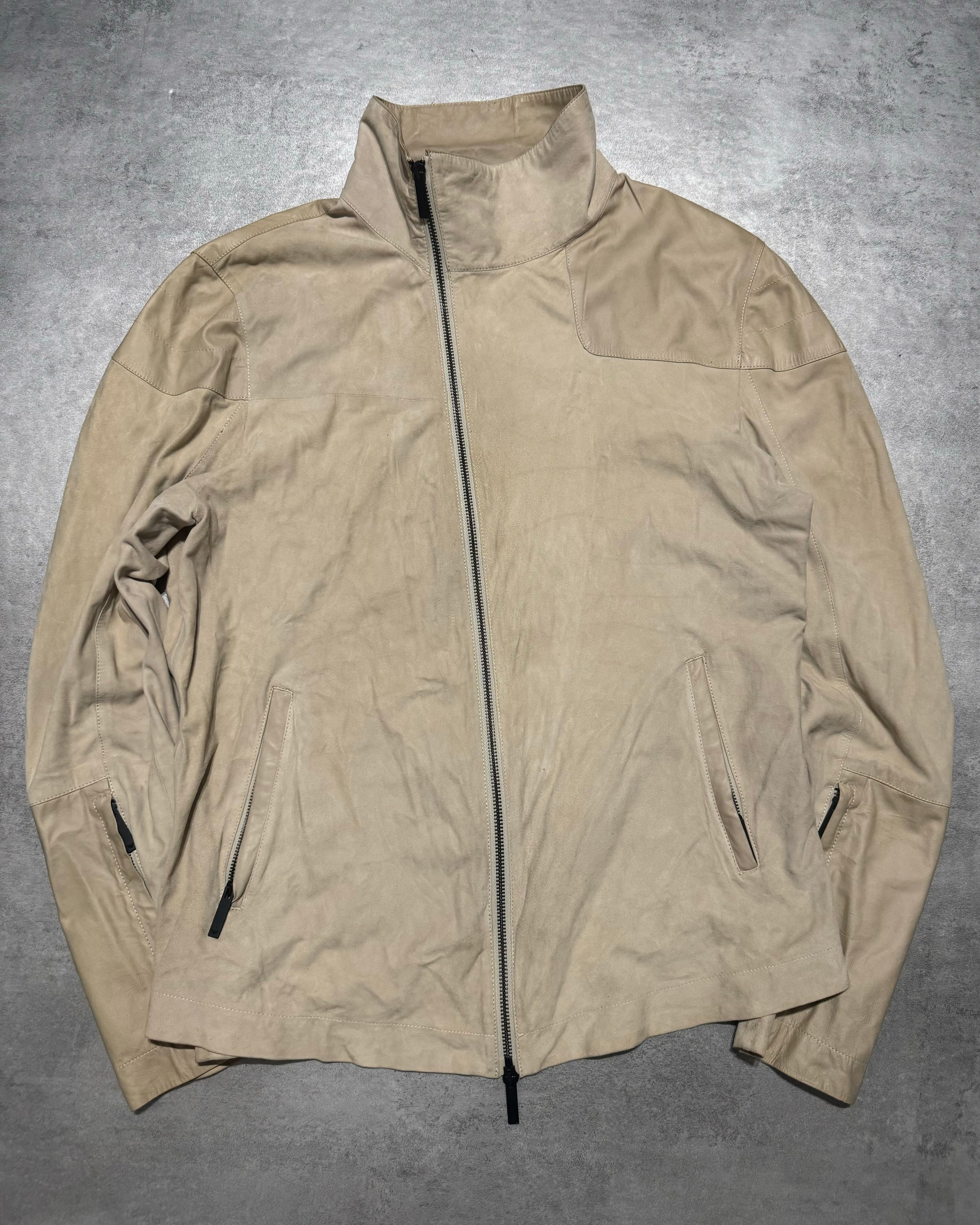 SS2013 Emporio Armani Beige Asymmetrical Suede Leather Jacket (M/L) - 5