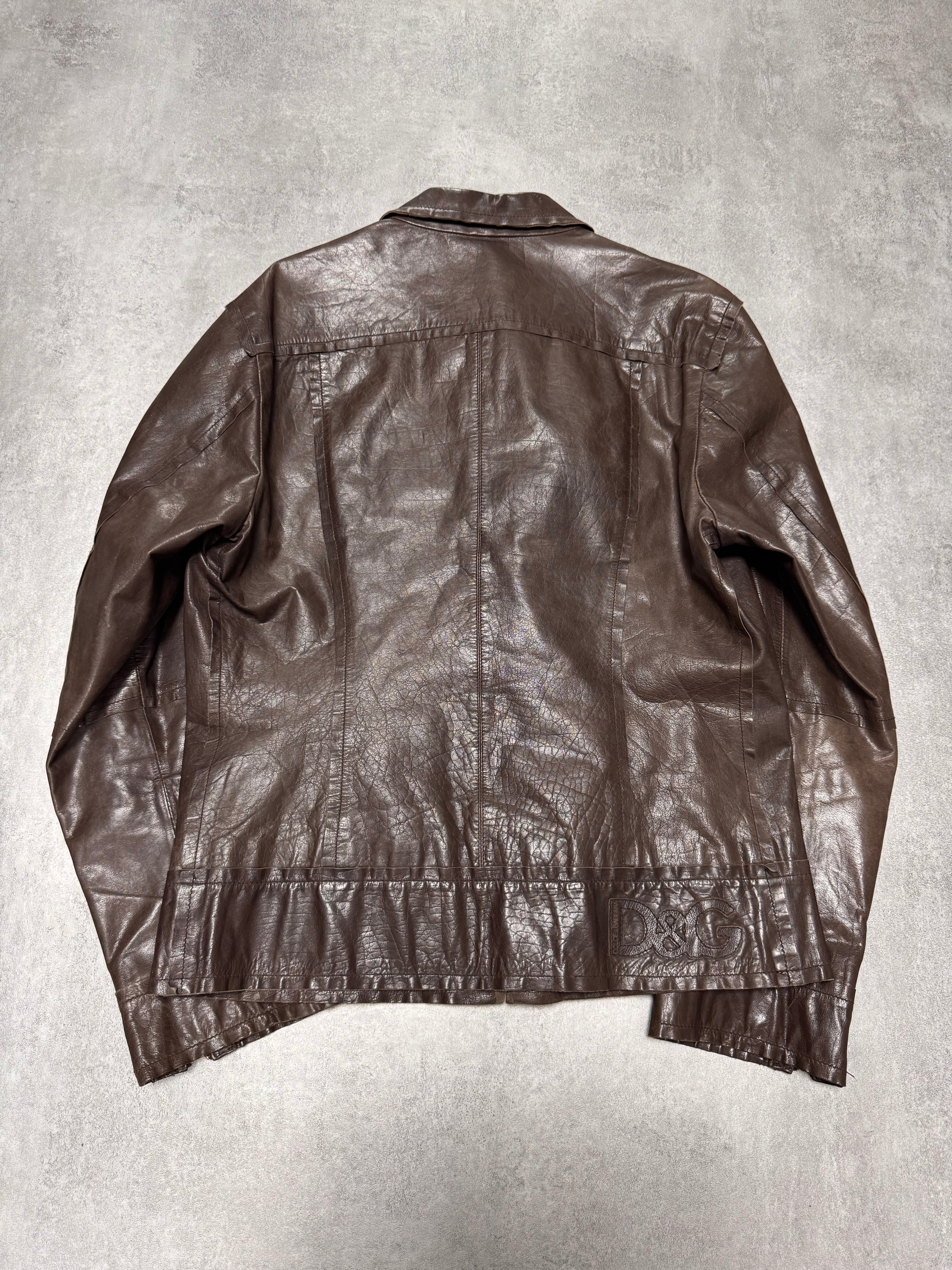 2000s Dolce & Gabbana Perfect Simple Brown Leather Jacket