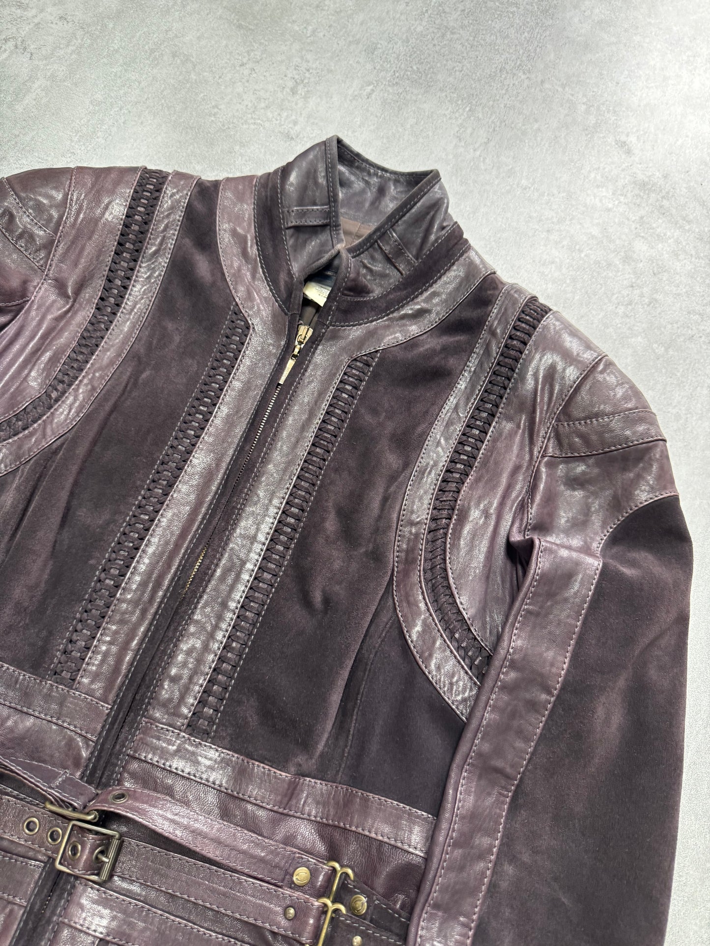 AW2008 AW2008 Cavalli Soldier Purple Metallic Leather Hybride Jacket (S)