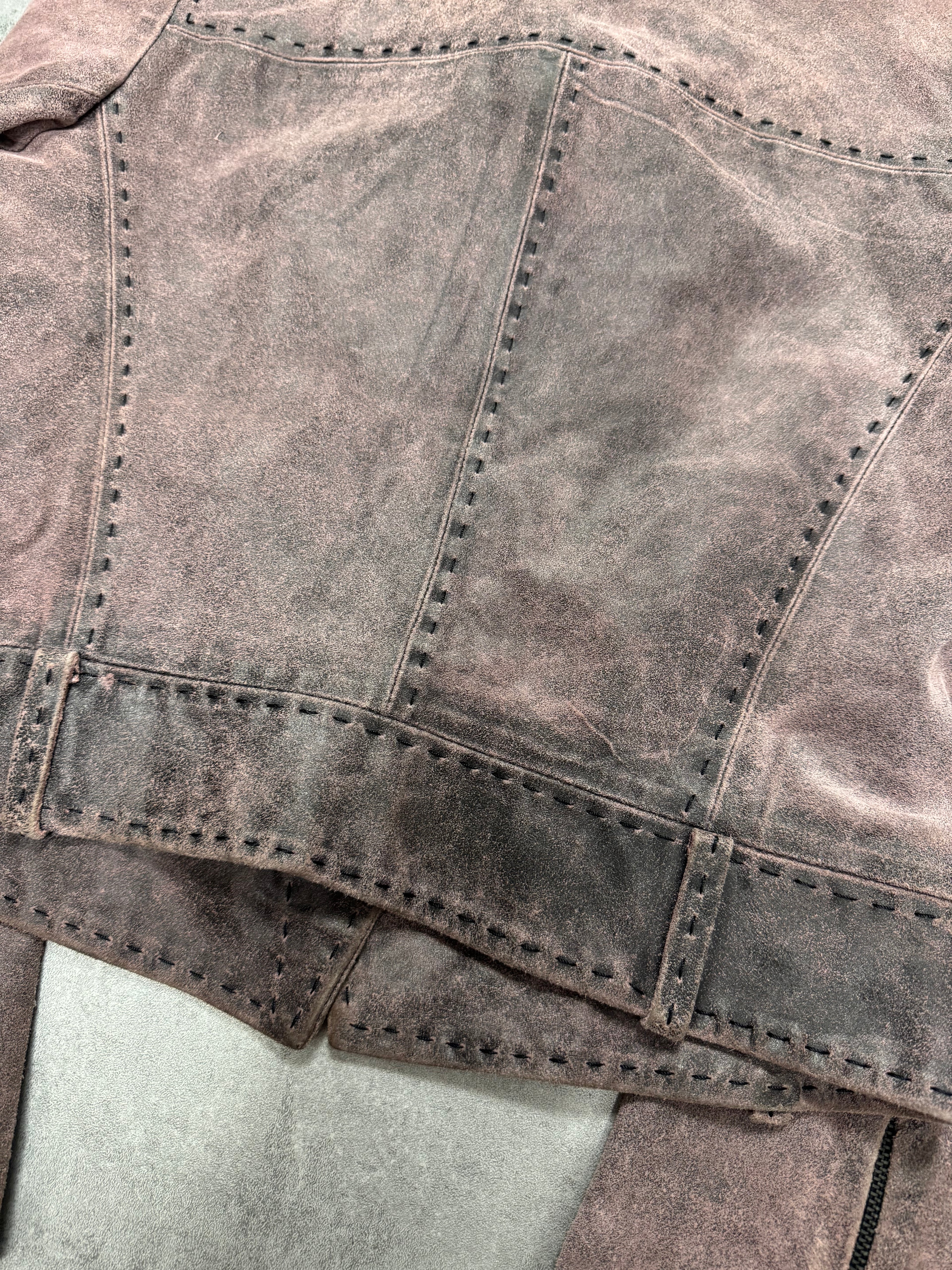 2000s Cavalli Raw Purple Grey Asymmetrical Leather Jacket