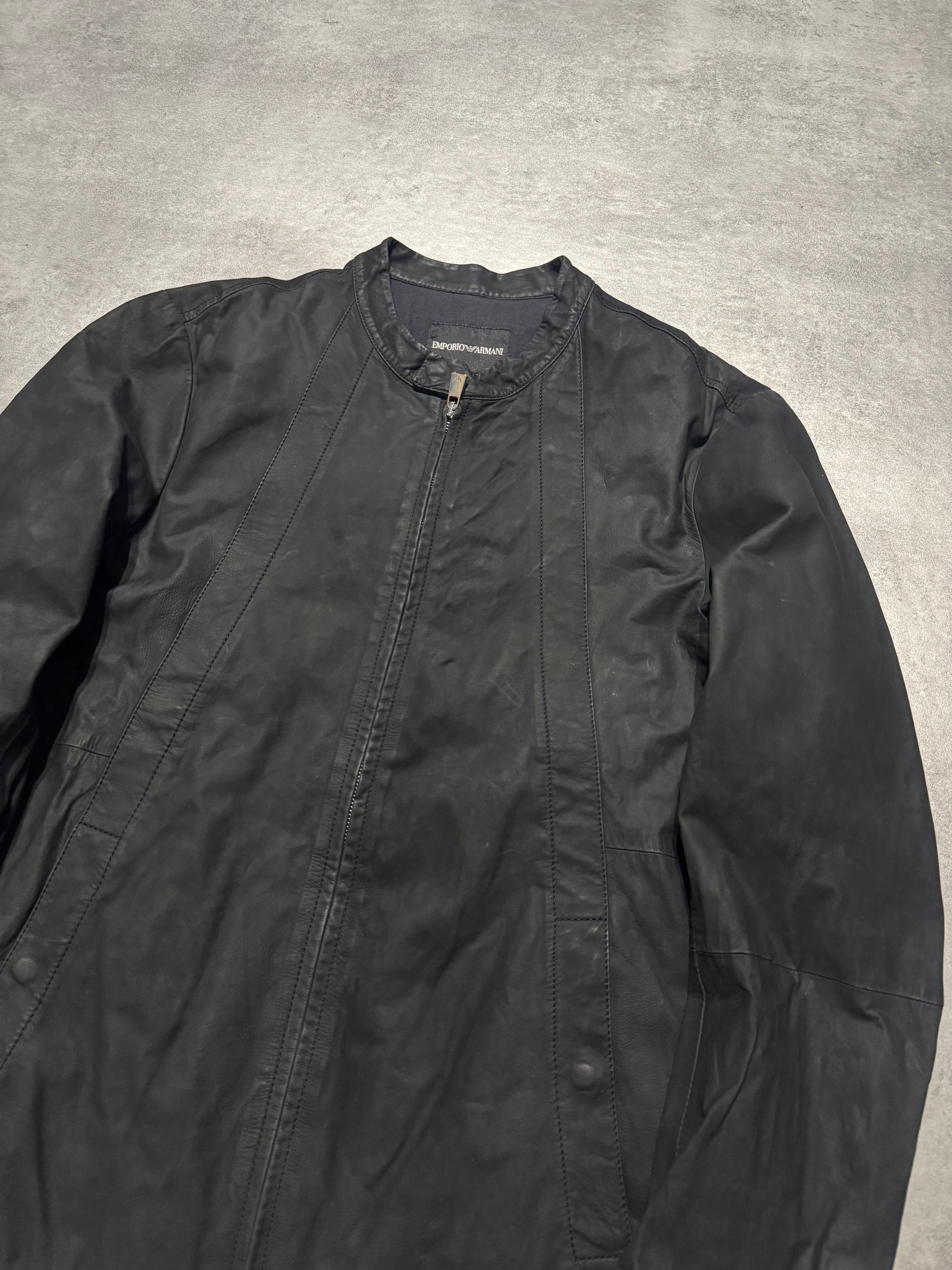 SS2014 Emprio Armani Elevated Black Leather Jacket