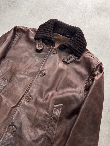 Daniele Alessandrini Aviator Brown Leather Bomber Jacket (M)