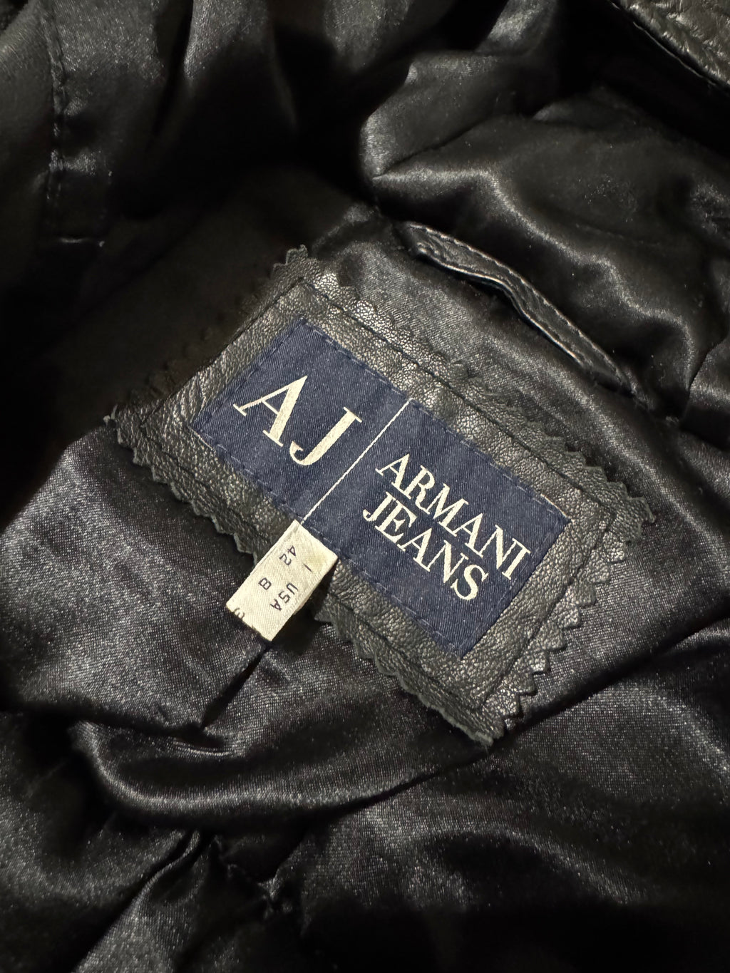 2000s Armani Pleats Black Leather Jacket