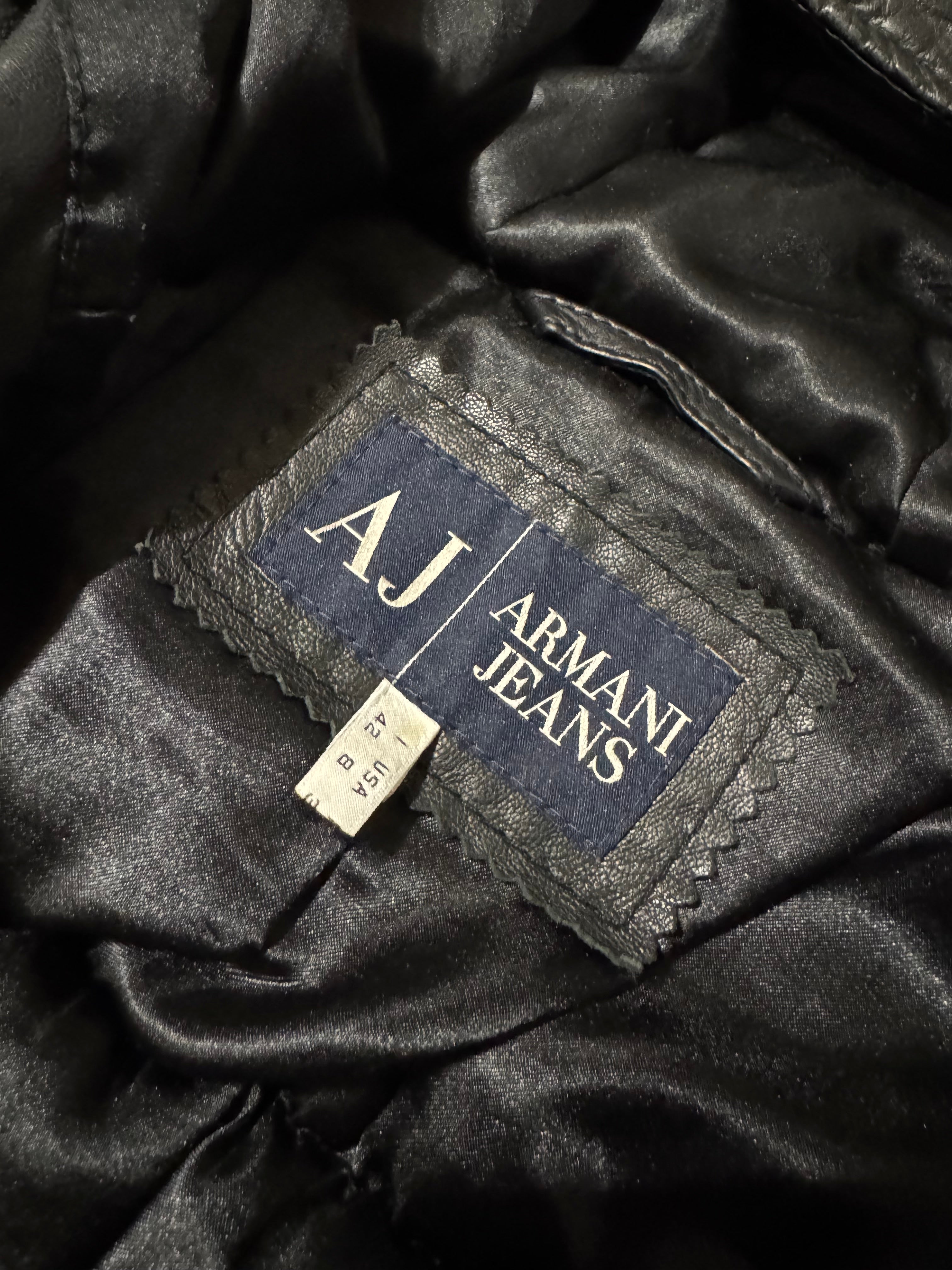 2000s Armani Pleats Black Leather Jacket