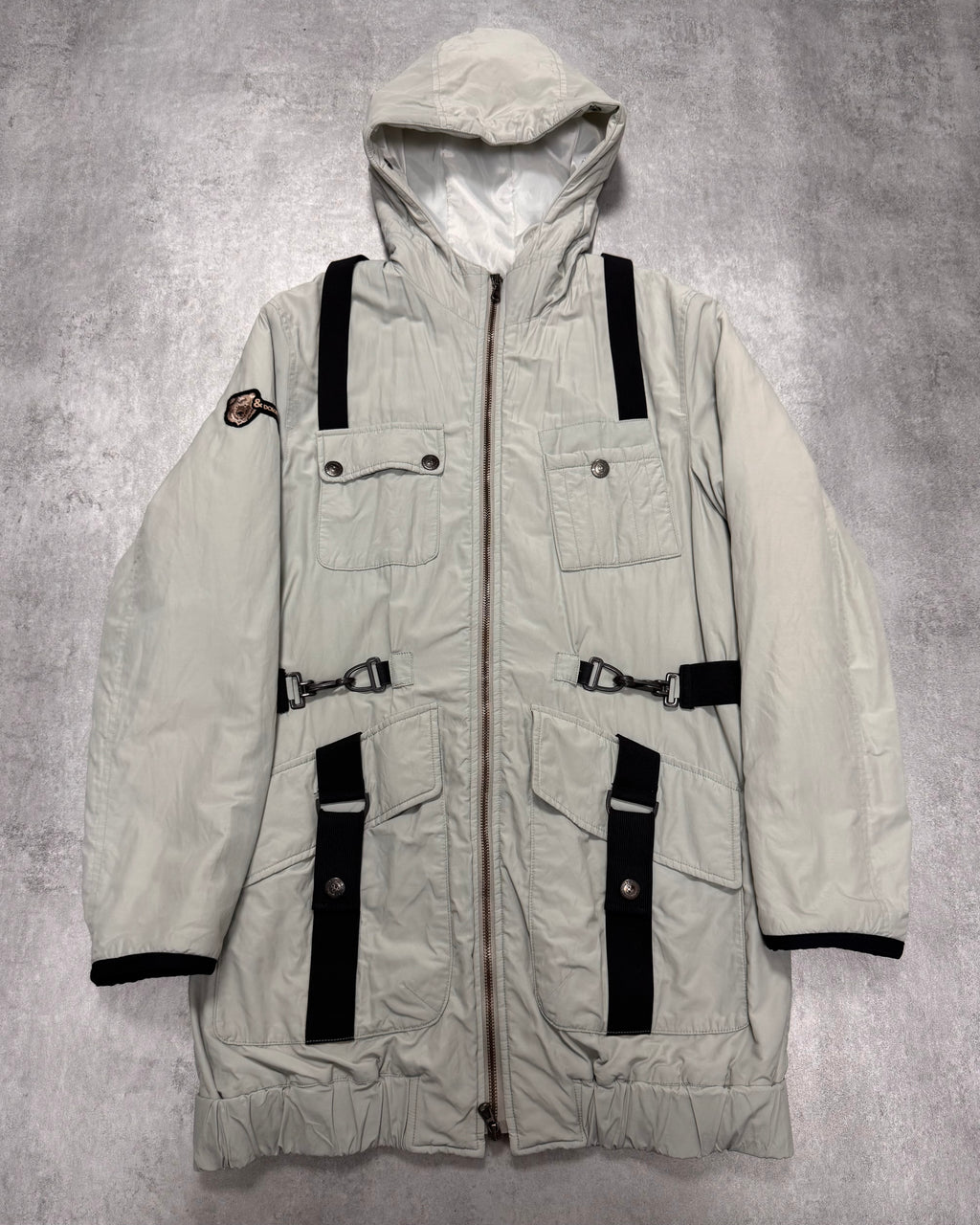 2000s Dolce & Gabbana Parachute Straps Grey Hooded Coat