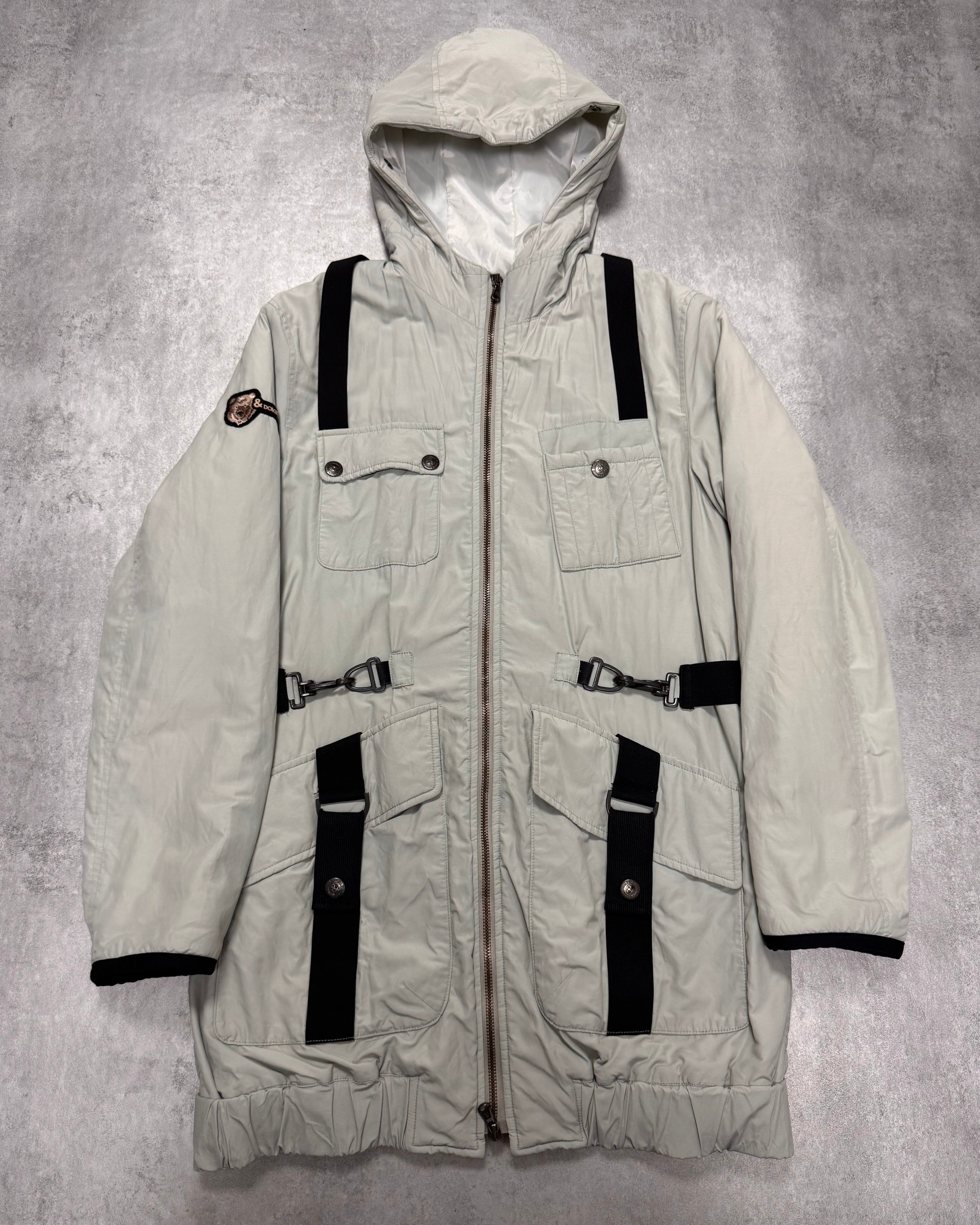 2000s Dolce & Gabbana Parachute Straps Grey Hooded Coat