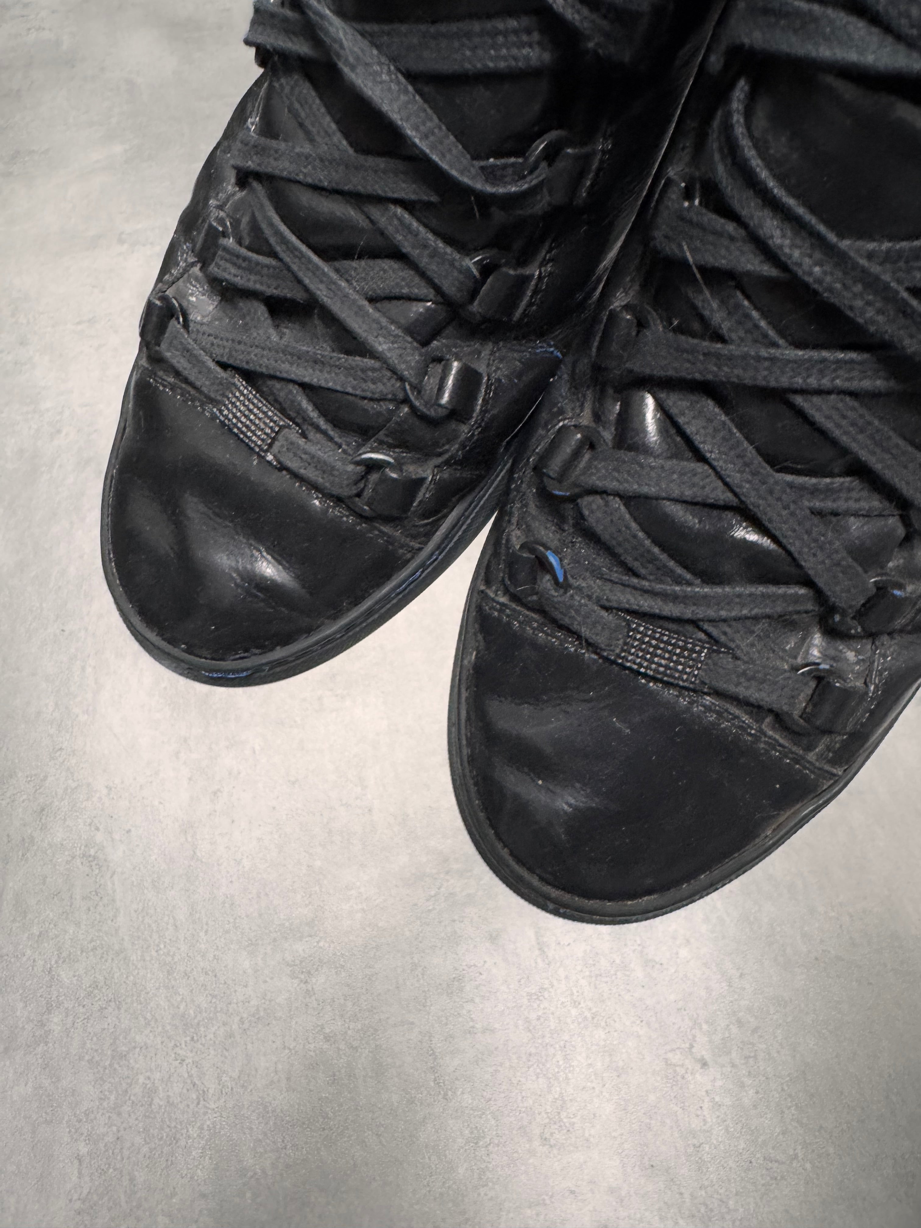 Balenciaga Arena High Hybrid Varnished Double Black Suede Leather Sneakers