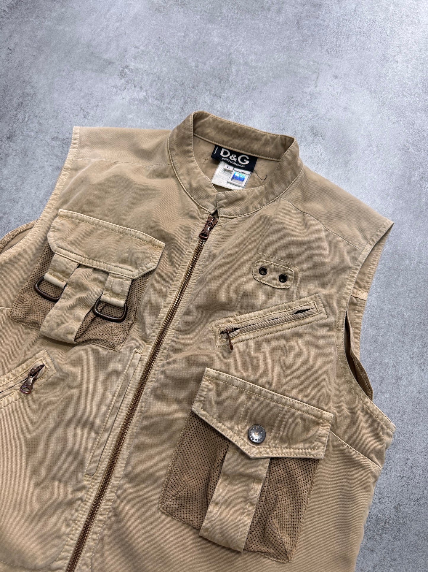 SS2003 Dolce & Gabbana Sleeveless Beige Cargo Combat Jacket (S)