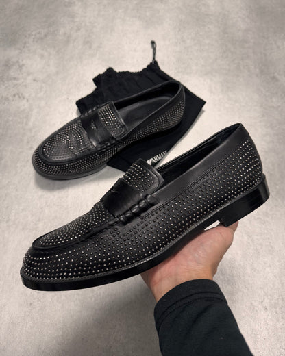 Emporio Armani Studded Black Leather Loafers Shoes (42eu/us8,5)