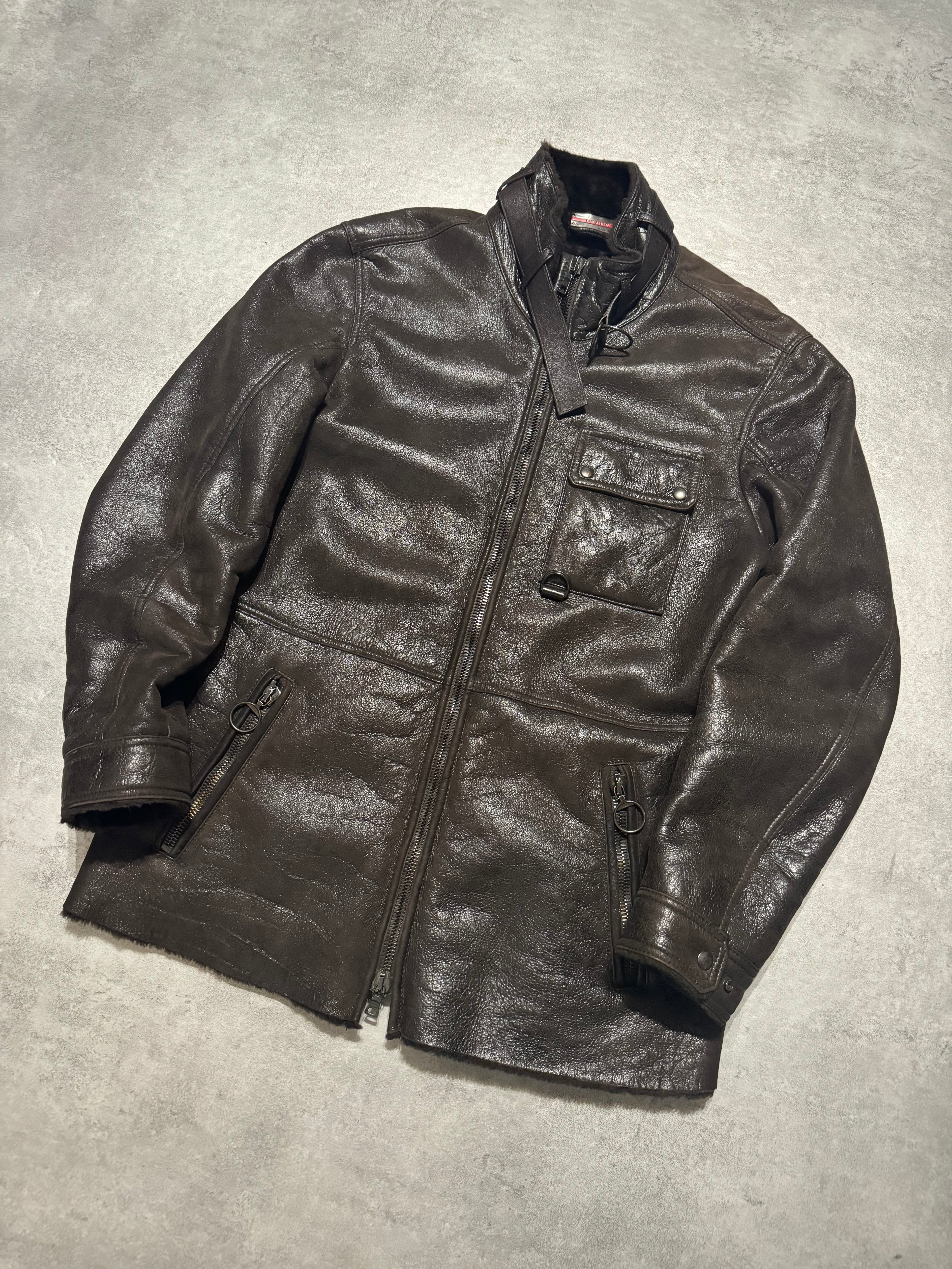 2000s Prada Imperialist Fur Brown Leather Jacket (M) - 10
