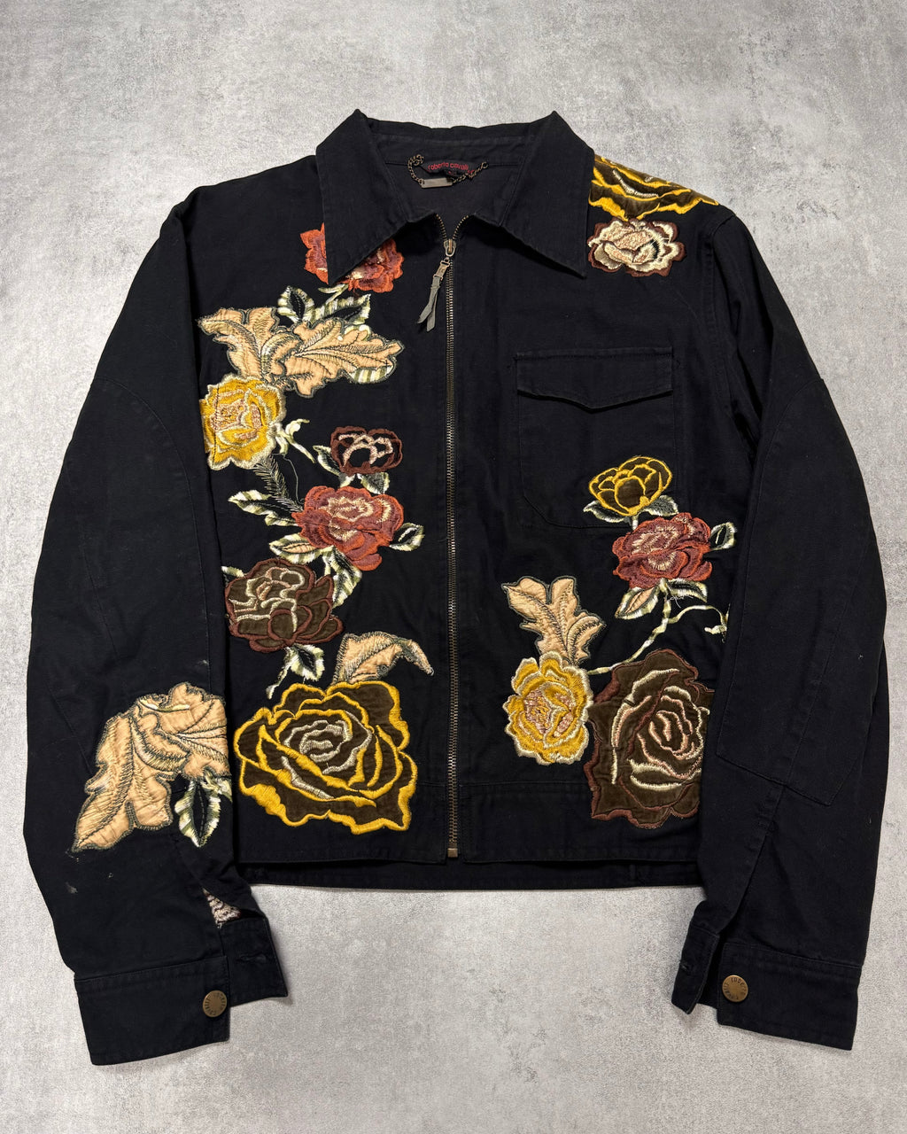 Roberto Cavalli Embroided Flowers Black Jacket