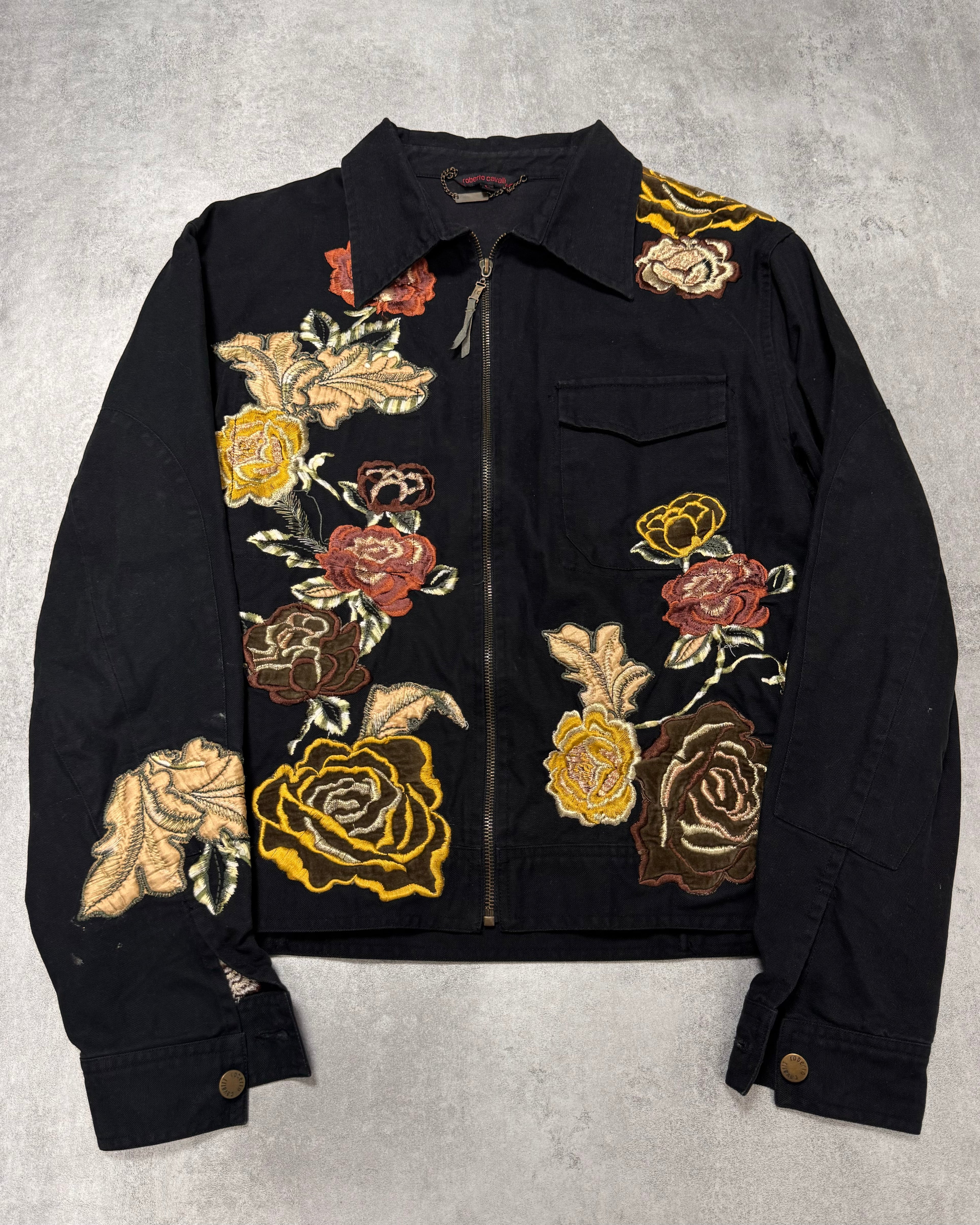 Roberto Cavalli Embroided Flowers Black Jacket