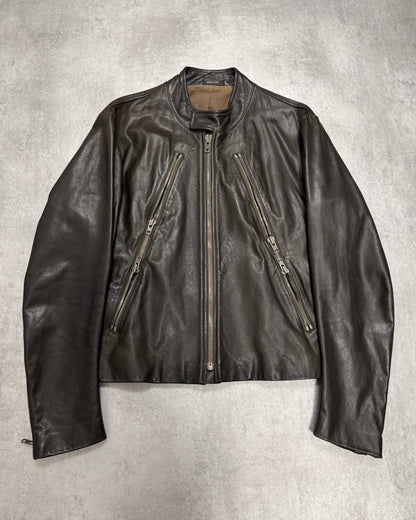 AW2011 Maison Margiela Dark Brown 5-Zip Biker Leather Jacket (S)