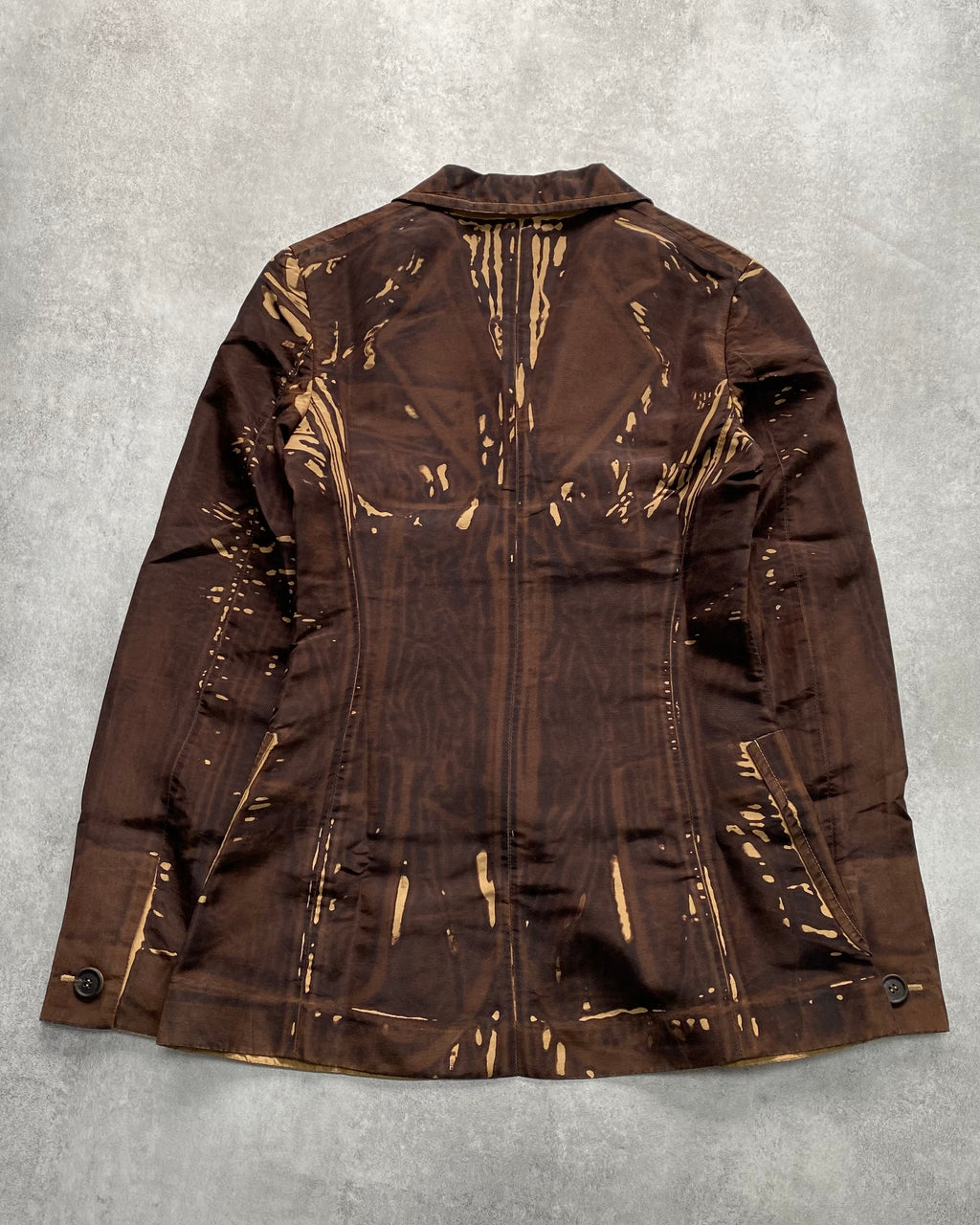 SS2005 Prada Brown Tan Screen Overprint Silk Blazer