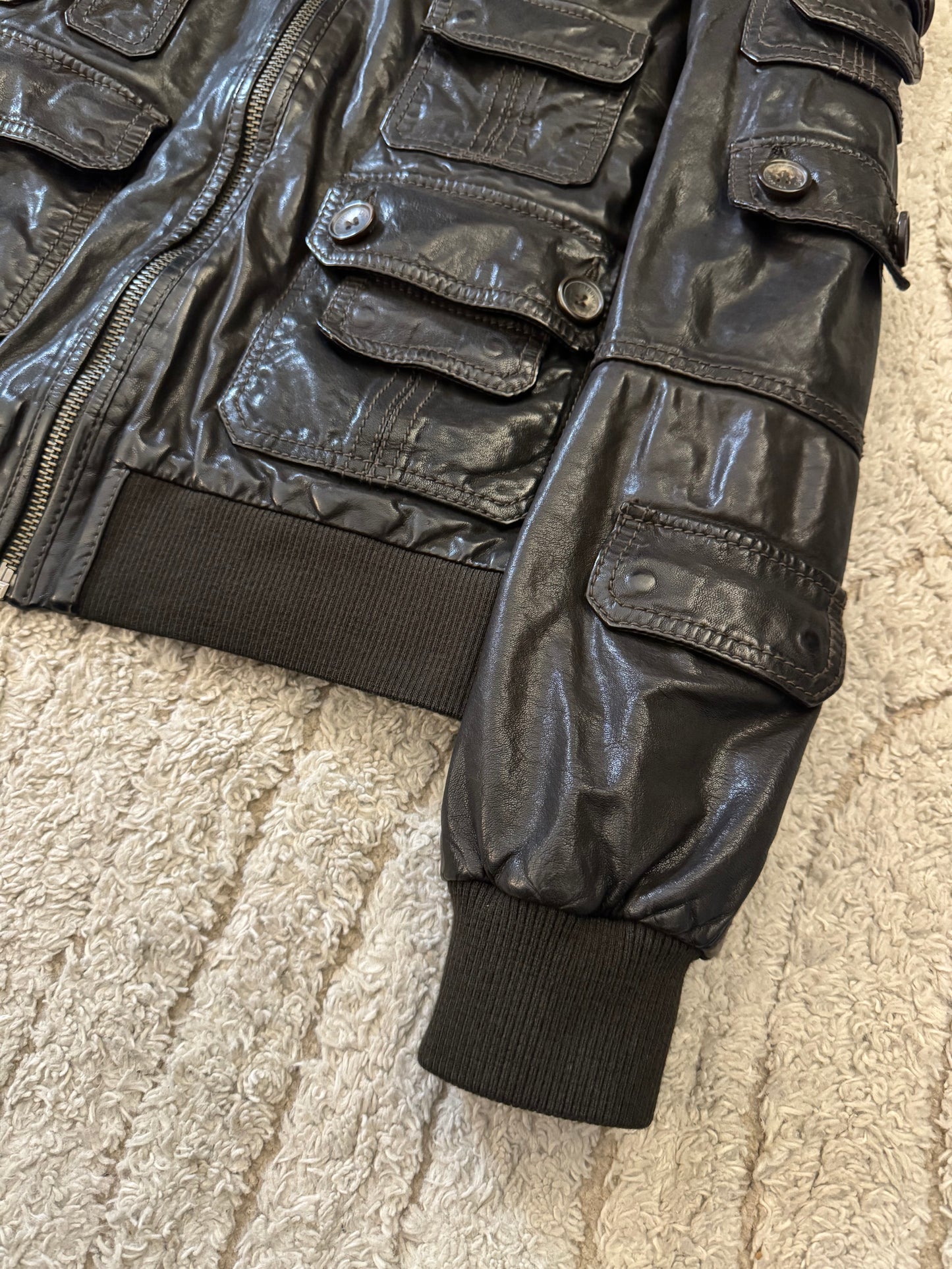 AW04 Dolce & Gabbana Army Multi-Pocket Leather Jacket (M)