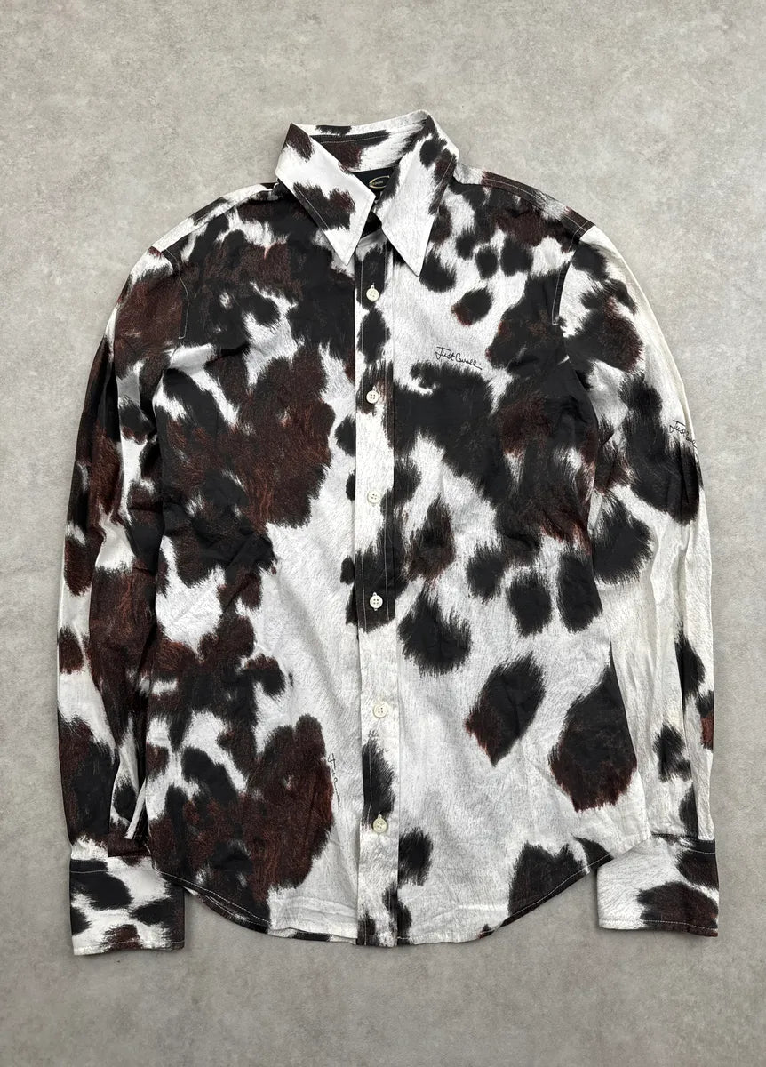 AW2006 Cavalli Cow Effect Trompe L'Oeil White Shirt DBBSUsyO 0