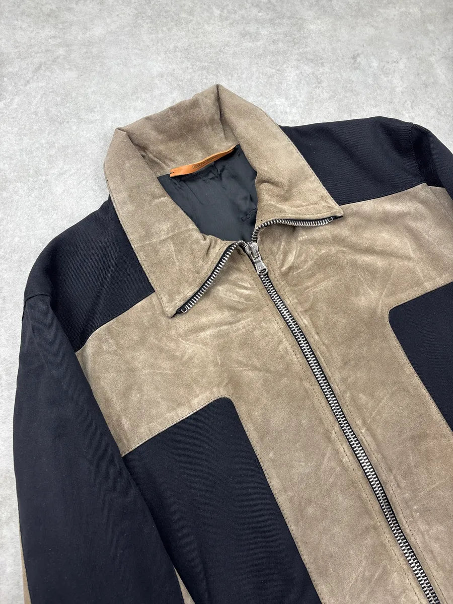 AW2001 Dolce & Gabbana Black & Beige Colorblock Hybrid Suede Leather Jacket DBdnONlc 4