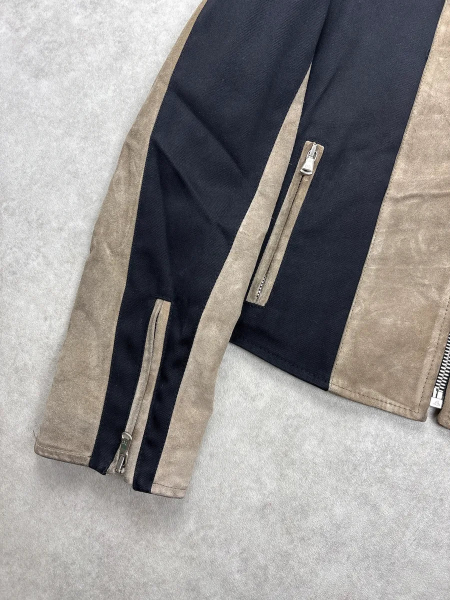 AW2001 Dolce & Gabbana Black & Beige Colorblock Hybrid Suede Leather Jacket DBdnONlc 7