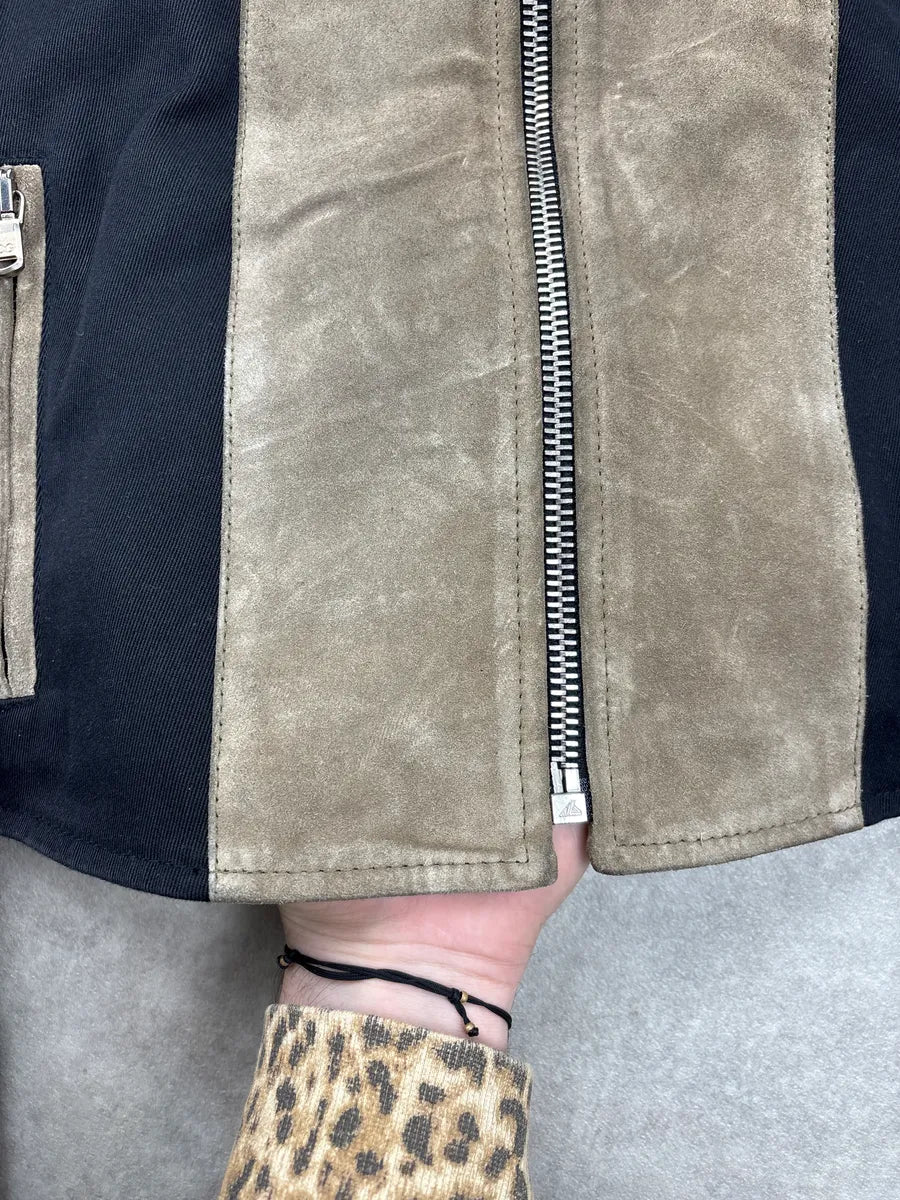 AW2001 Dolce & Gabbana Black & Beige Colorblock Hybrid Suede Leather Jacket DBdnONlc 8