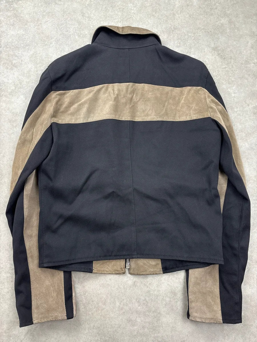 AW2001 Dolce & Gabbana Black & Beige Colorblock Hybrid Suede Leather Jacket DBdnONlc 5