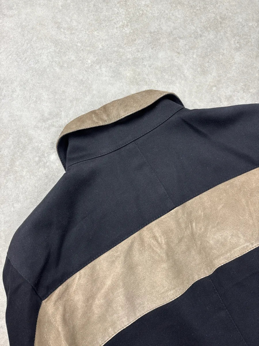 AW2001 Dolce & Gabbana Black & Beige Colorblock Hybrid Suede Leather Jacket DBdnONlc 9