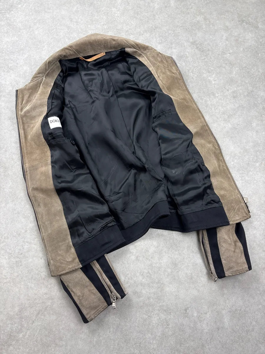 AW2001 Dolce & Gabbana Black & Beige Colorblock Hybrid Suede Leather Jacket DBdnONlc 6