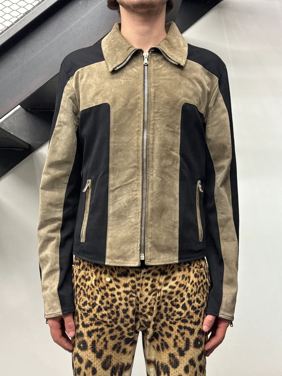 AW2001 Dolce & Gabbana Black & Beige Colorblock Hybrid Suede Leather Jacket DBdnONlc 1