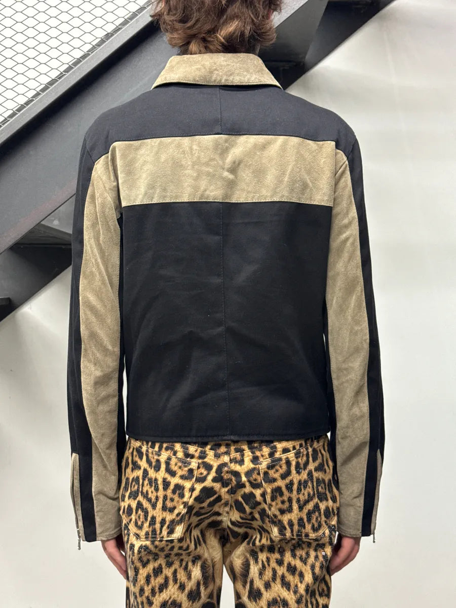 AW2001 Dolce & Gabbana Black & Beige Colorblock Hybrid Suede Leather Jacket DBdnONlc 2