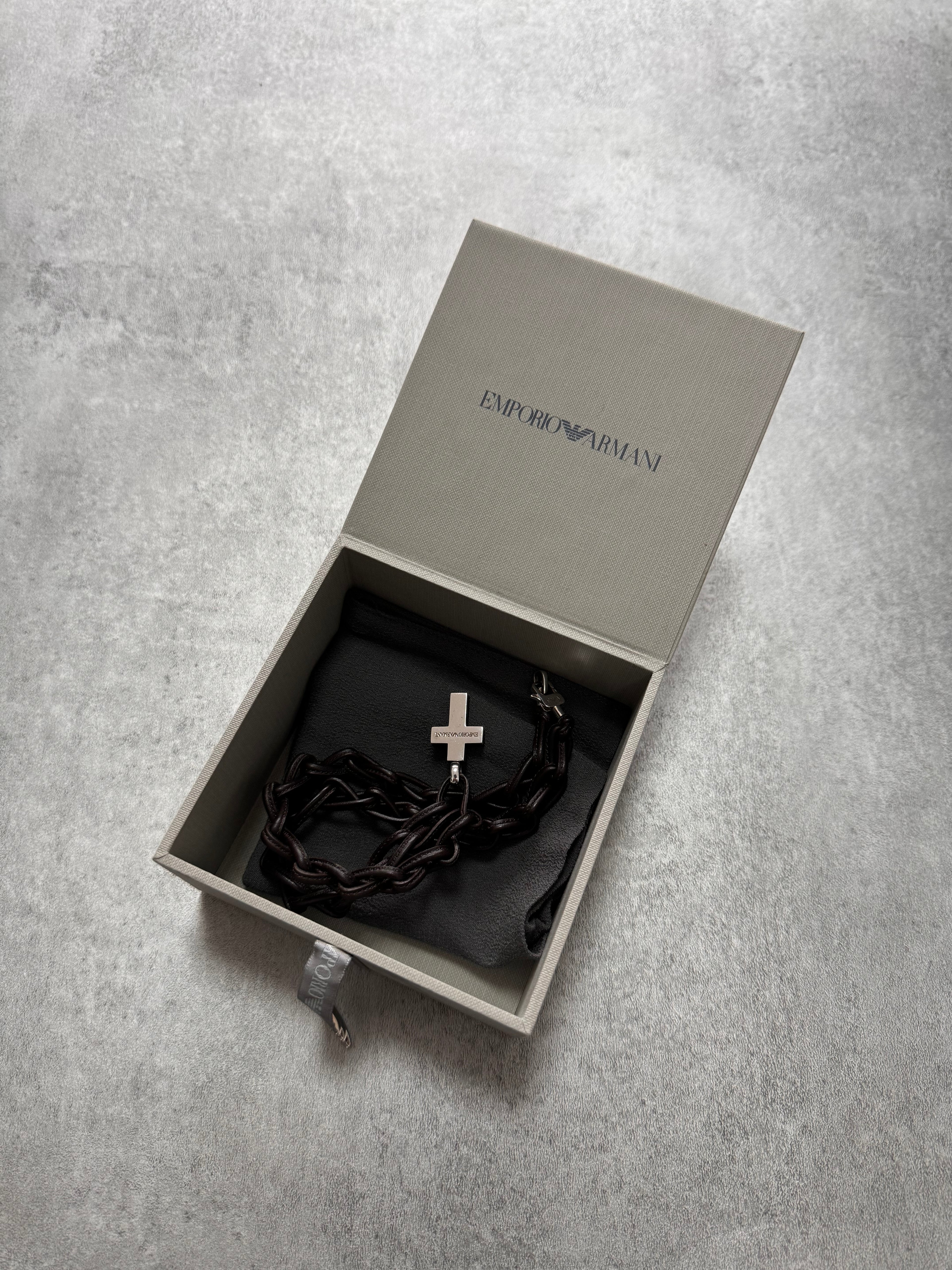 Emporio Armani Leather Cross Necklace