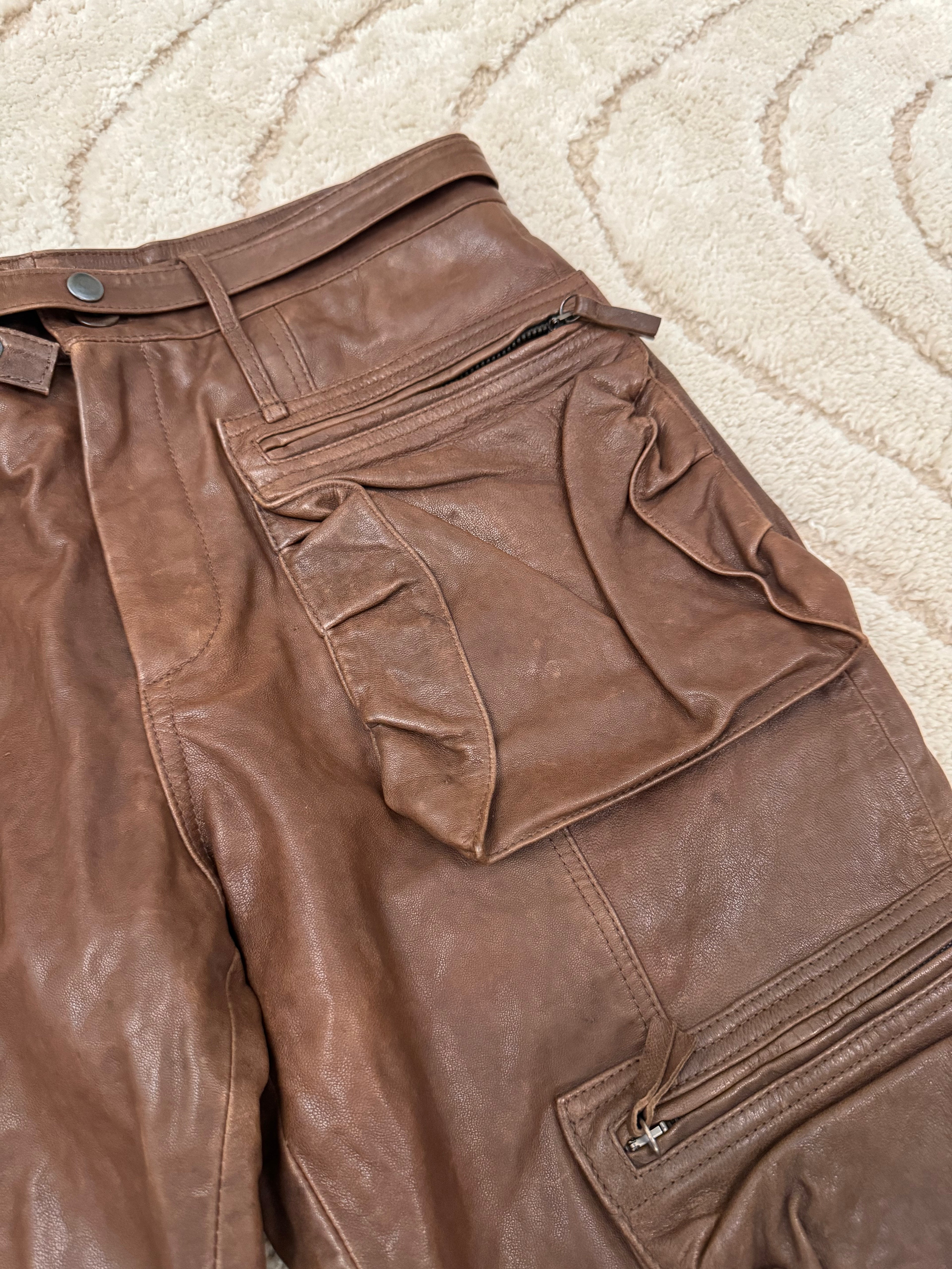 2000年代 エンポリオ アルマーニ ミリタリー レザー カーゴ ショートパンツ (M/L)