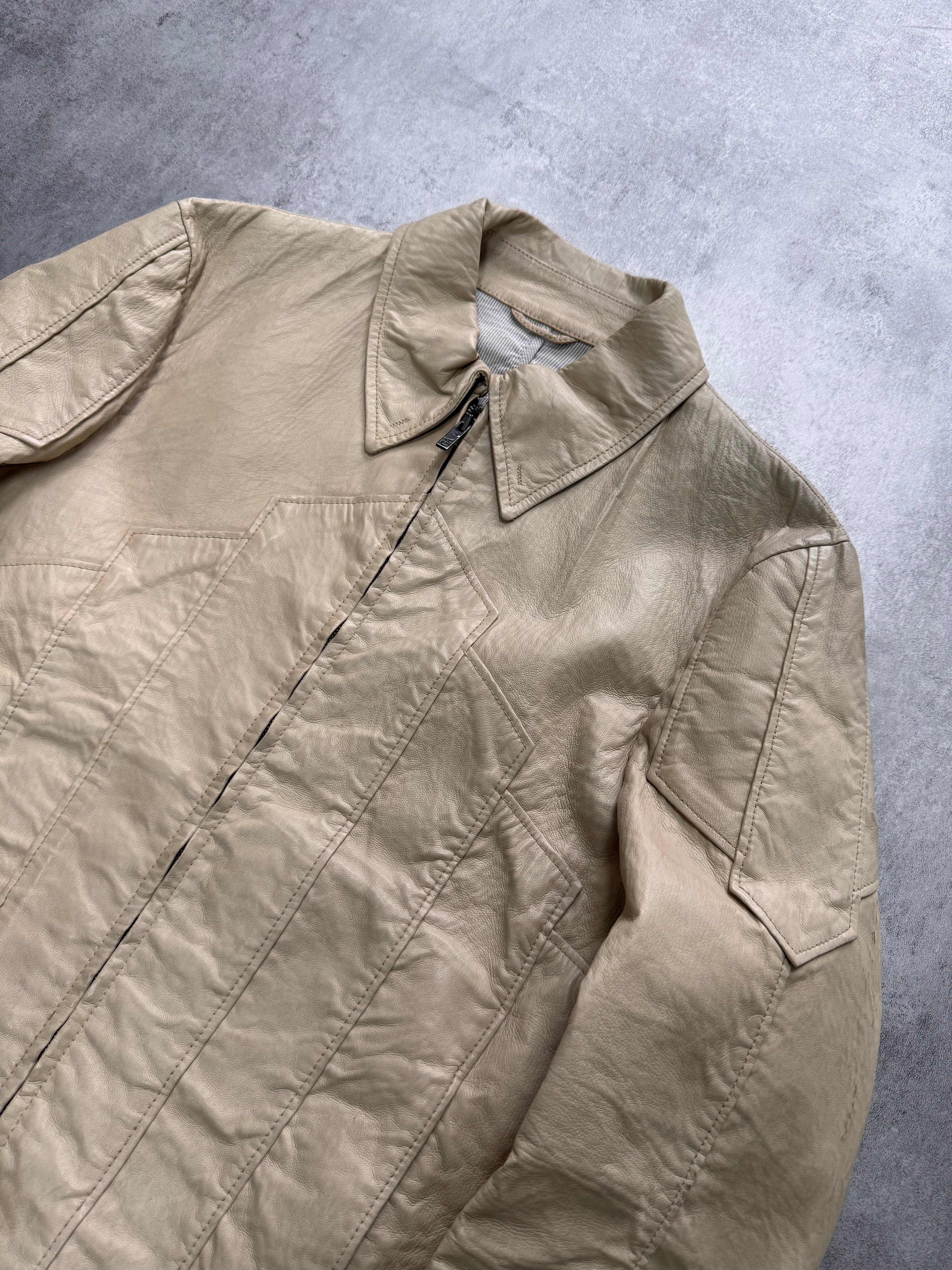 1990s Giorgio Armani Sand Armor Patches Leather Jacket