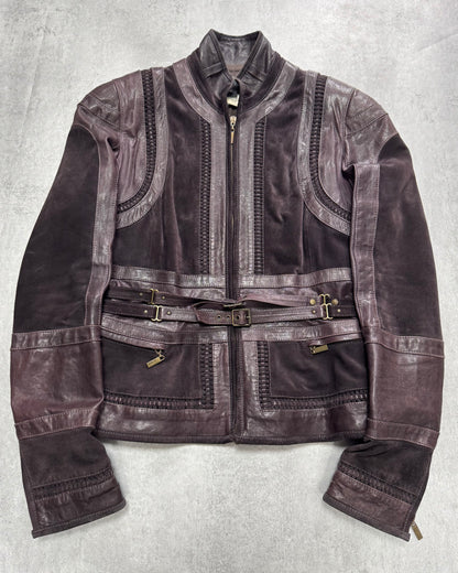 AW2008 AW2008 Cavalli Soldier Purple Metallic Leather Hybride Jacket (S)