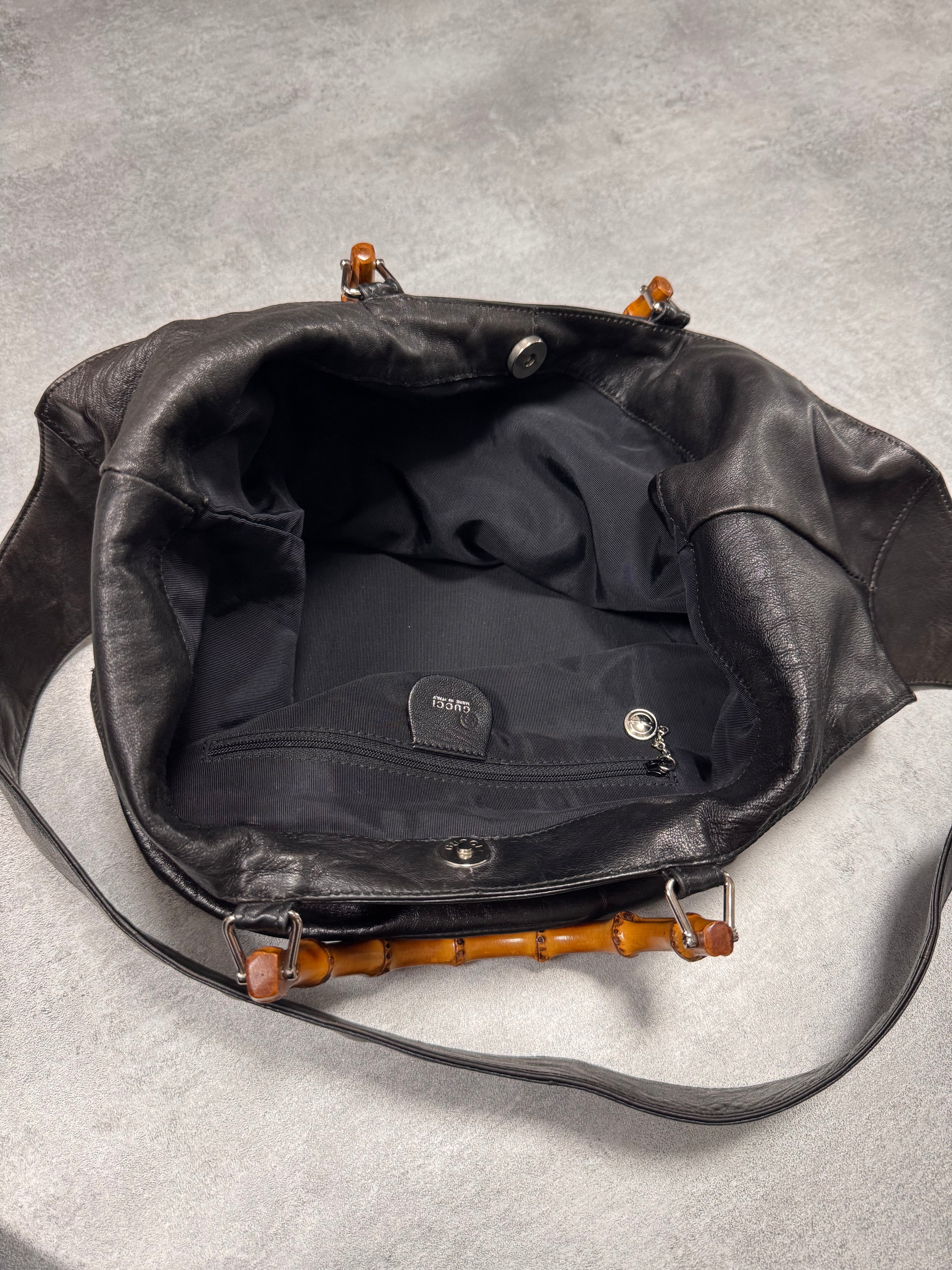 1996 Gucci Tom Ford Pure Black Leather Bamboo Shoulder Bag