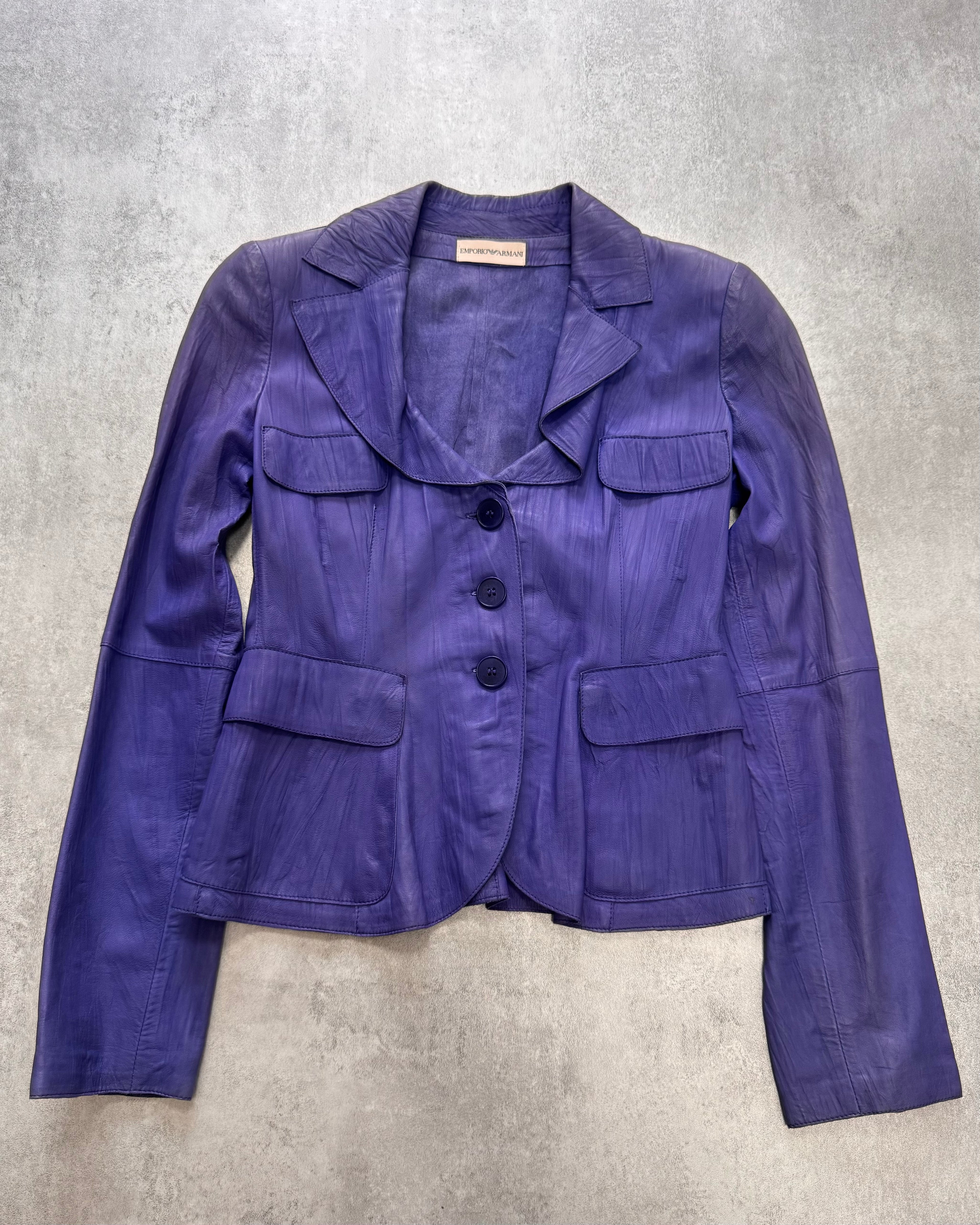 SS2005 Emporio Armani Purple Pleats Leather Buttoned Jacket