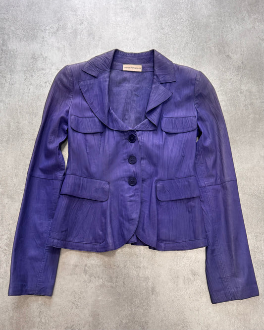 SS2005 Emporio Armani Purple Pleats Leather Buttoned Jacket (XS)