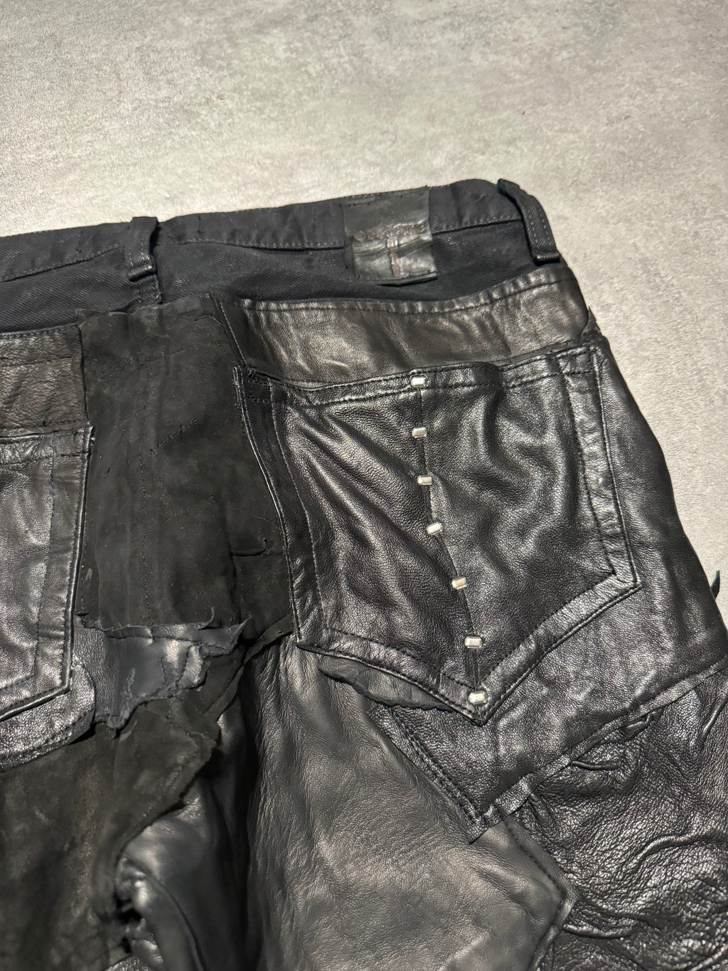 Artisanal Obscure Italian Lab Reworked Leather Crafted Black Pants (M) - 6