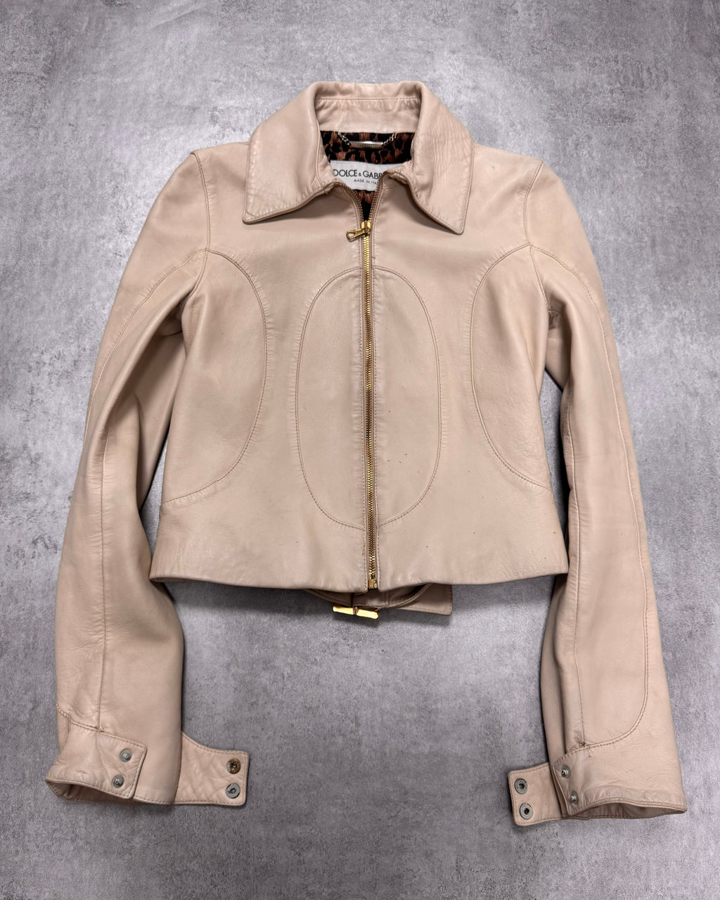 2000s Dolce & Gabbana Cream White Round Leather Jacket