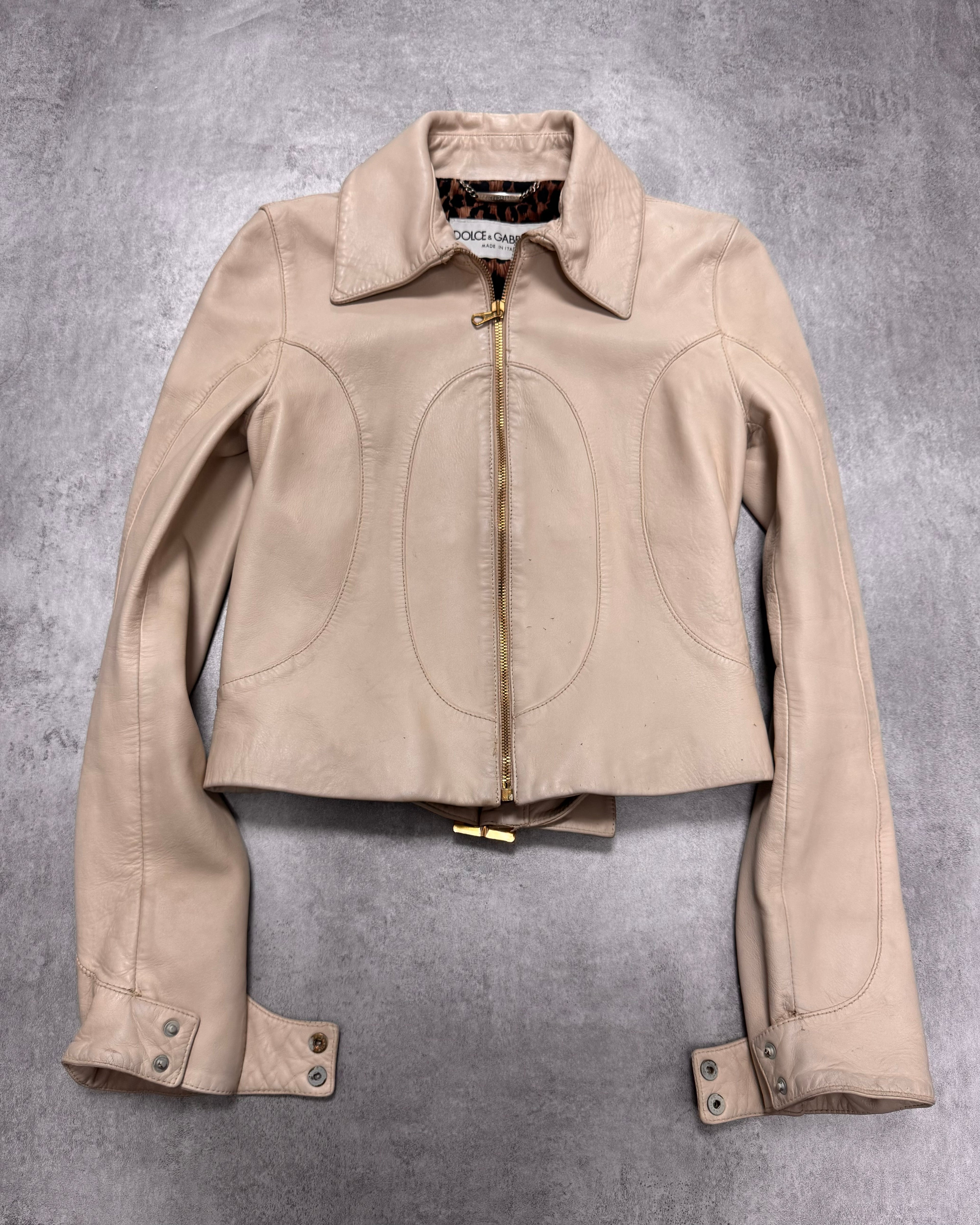 2000s Dolce & Gabbana Cream White Round Leather Jacket