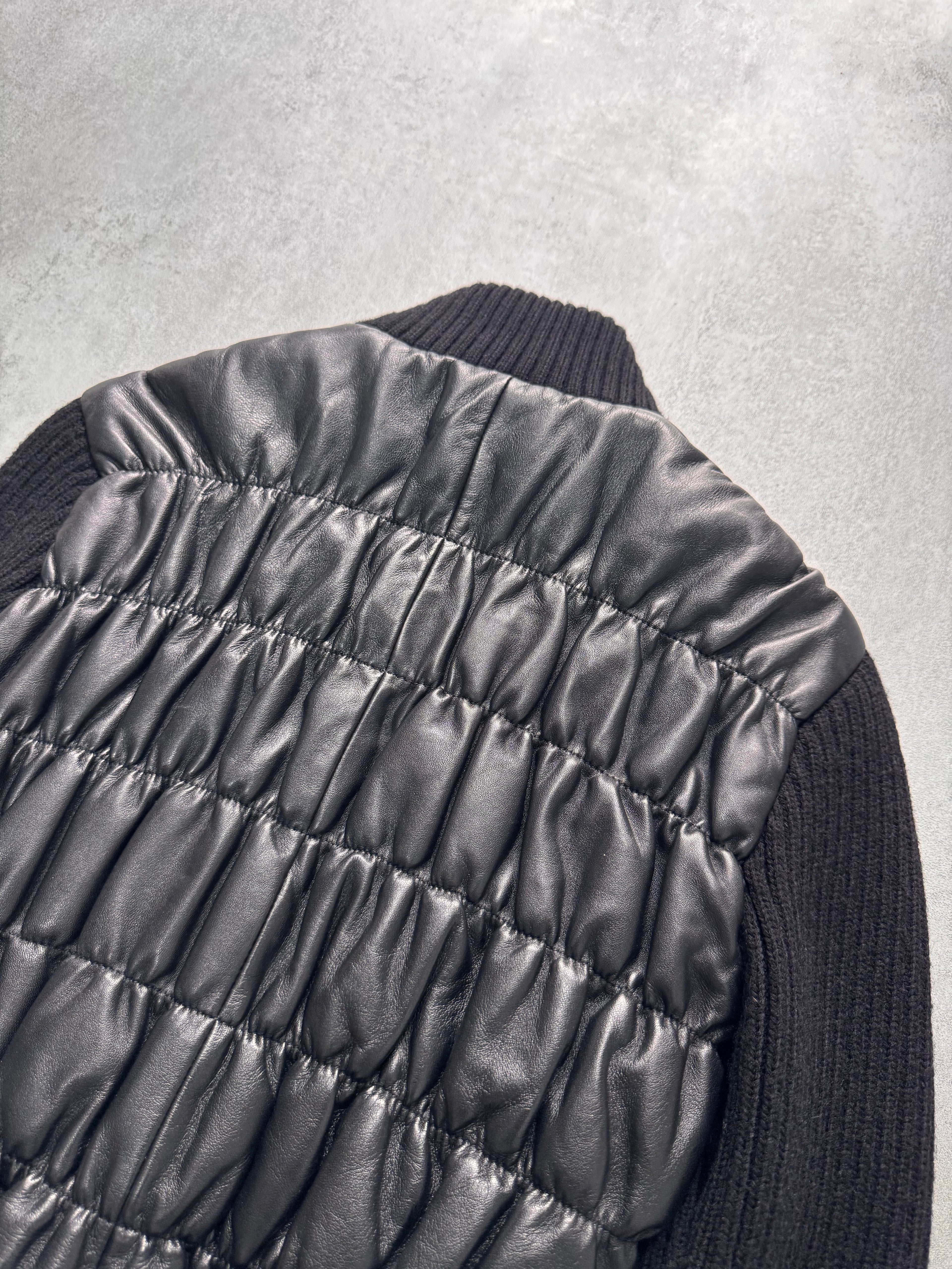 2000s Gianfranco Ferré Plissé Hybrid Black Leather Cropped Jacket