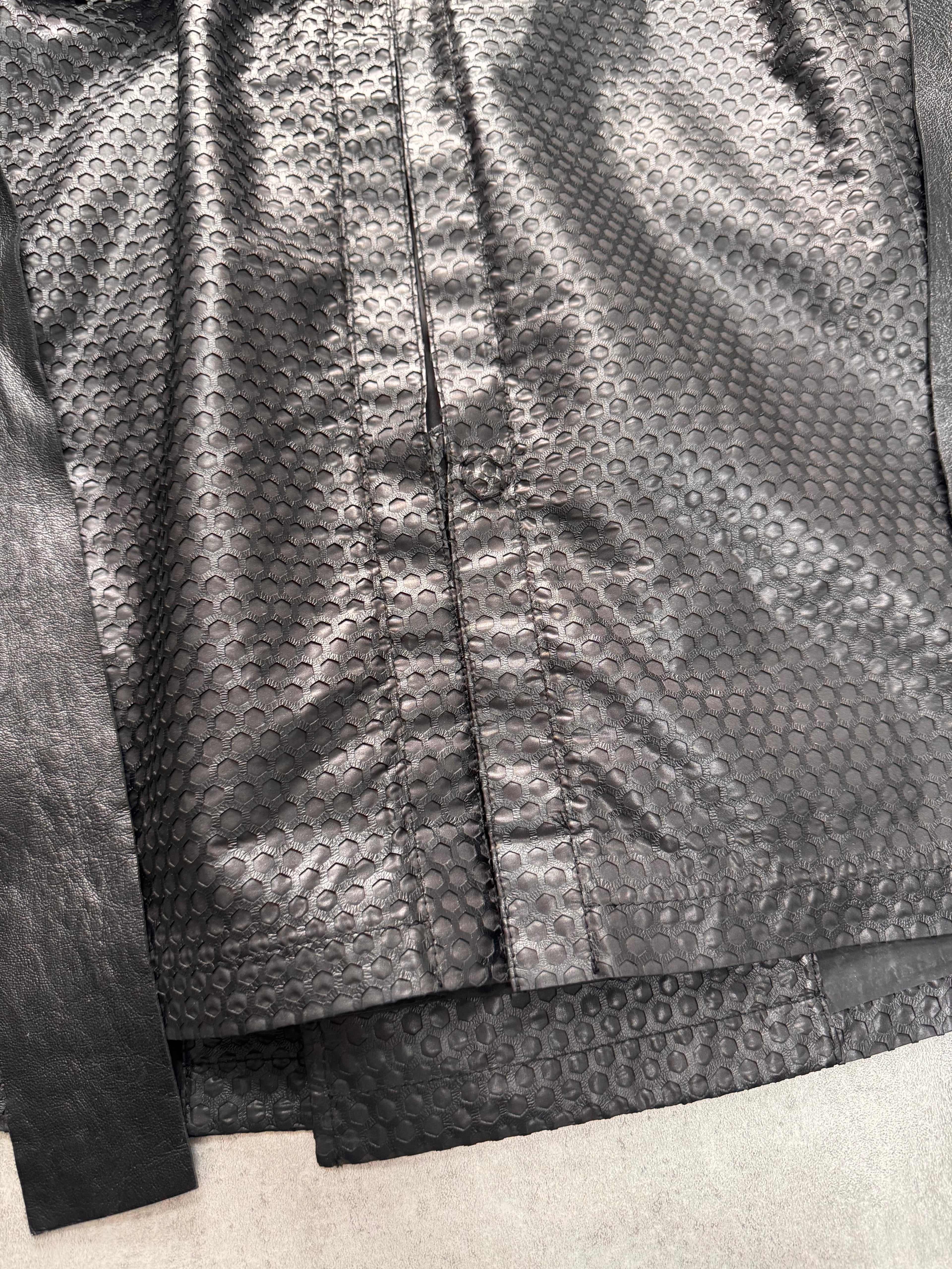 FW2013 Emporio Armani Honeycomb Black Leather Trench Coat